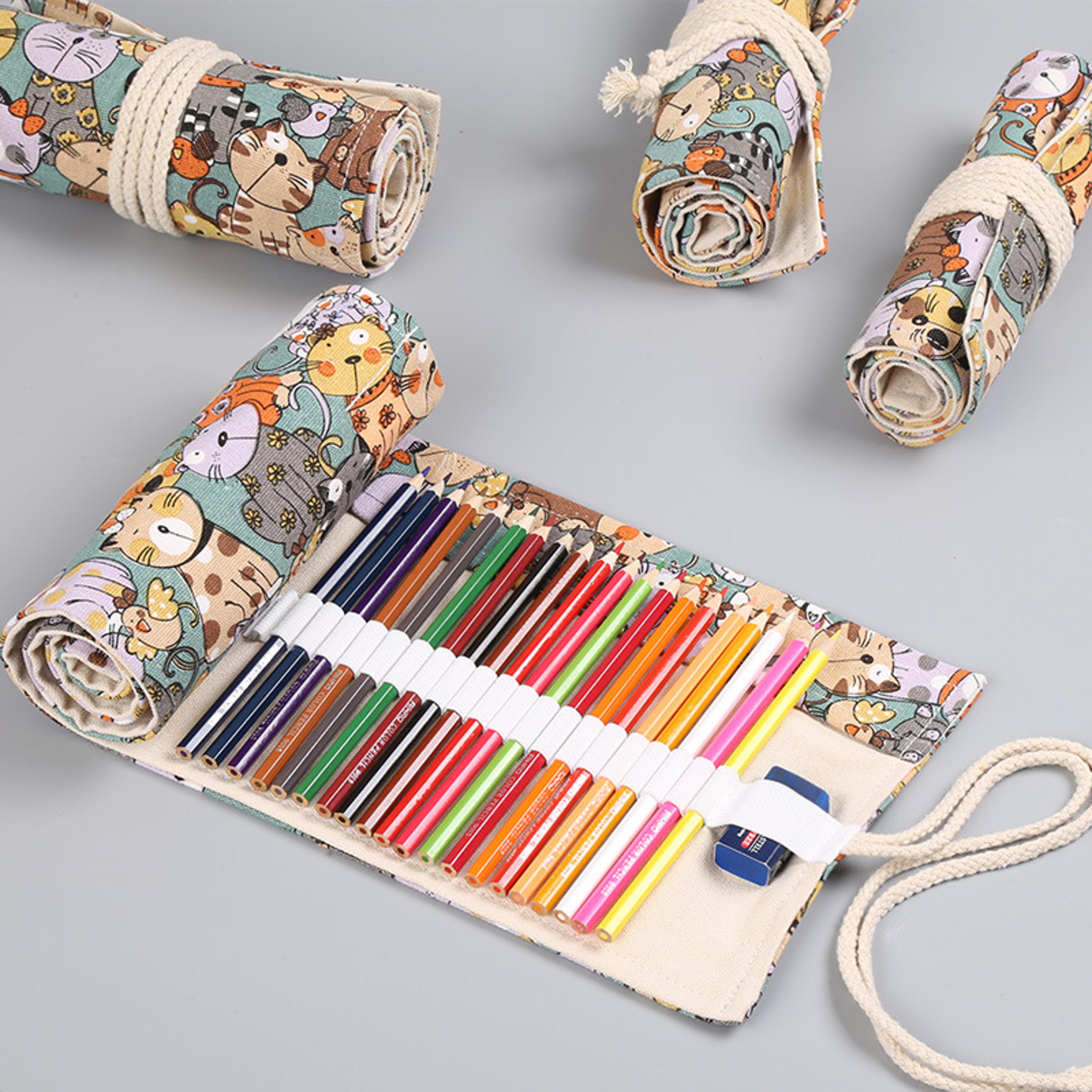 kawaii roll colored art pencil case, school student supplies, cute pencil cases