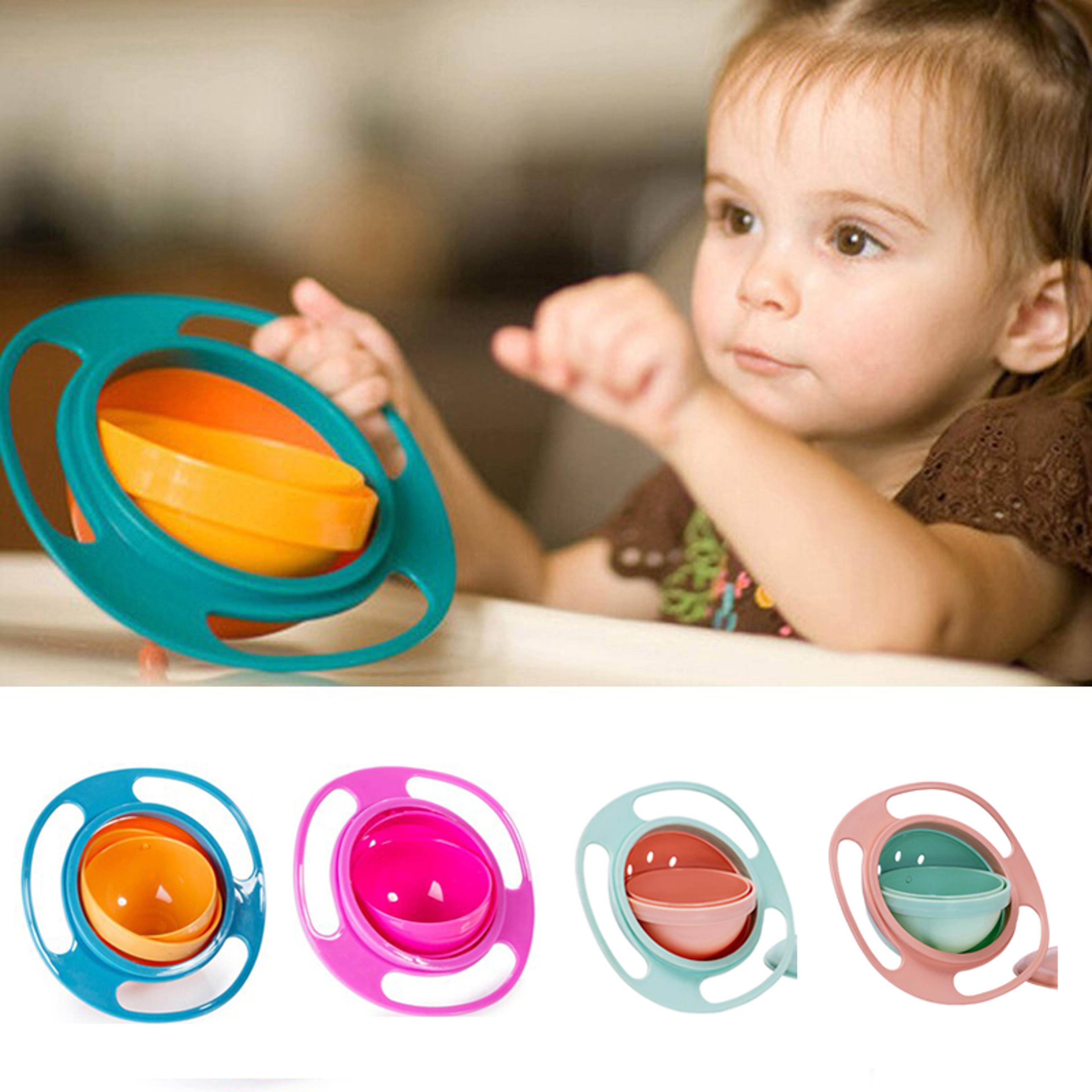 children's rotary balance gyro bowl, rotate spill proof feeding dish for baby training