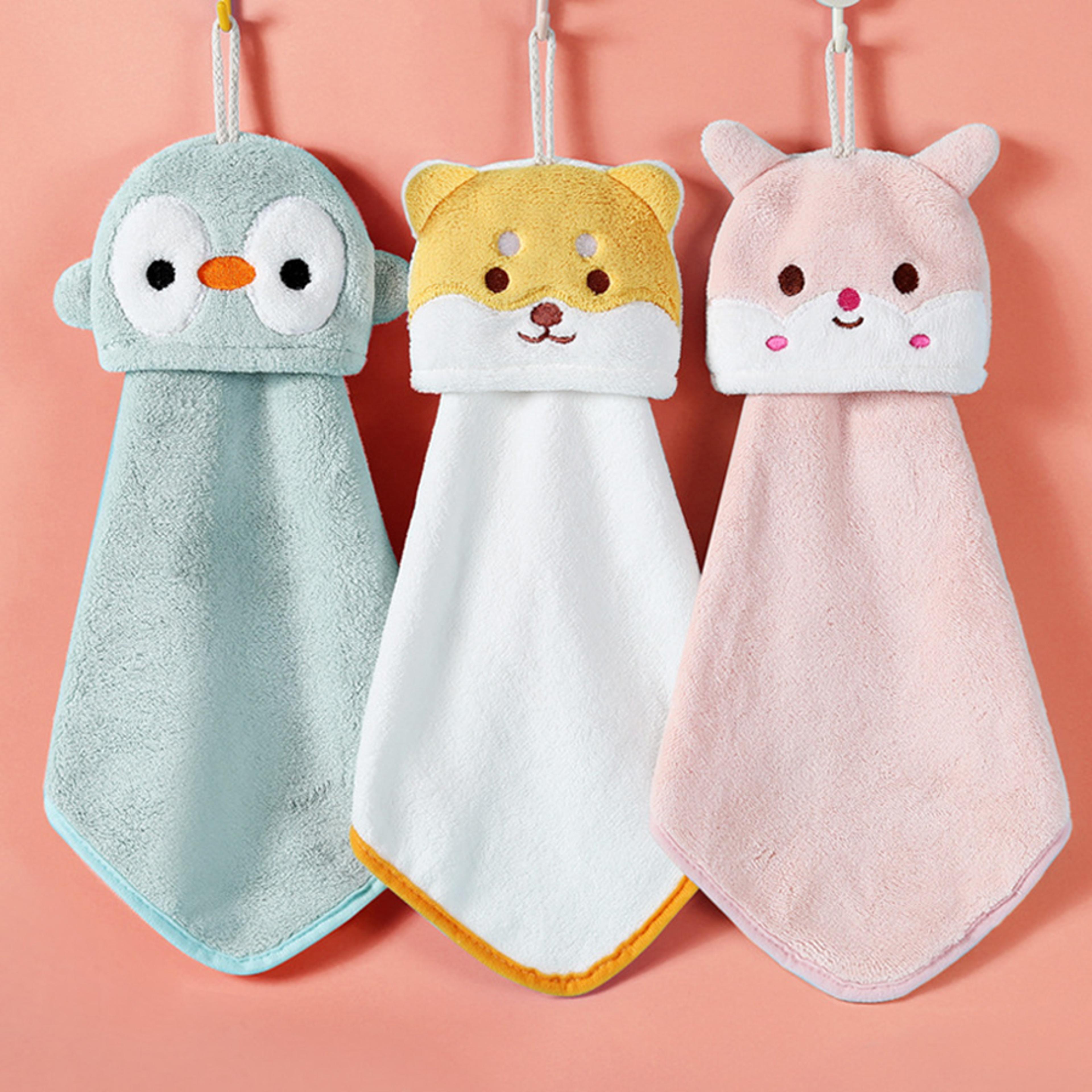 coral fleece animal hand towels, hanging kid's bath towel, super absorbent quick drying kitchen towel