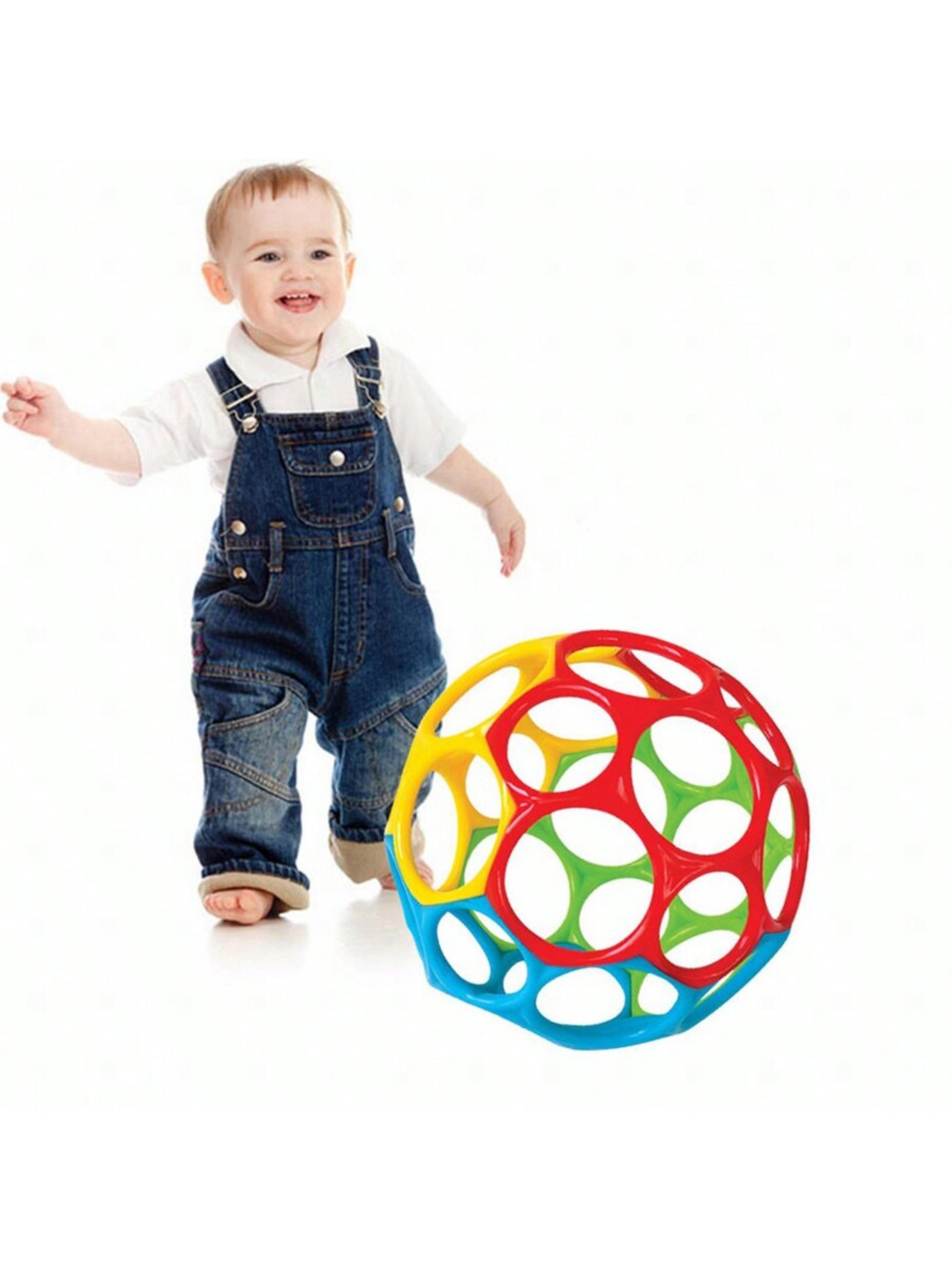 montessori learning toy, bpa-free baby sensory rattle ball, soft textured grasping toy with spin rings & gentle sound