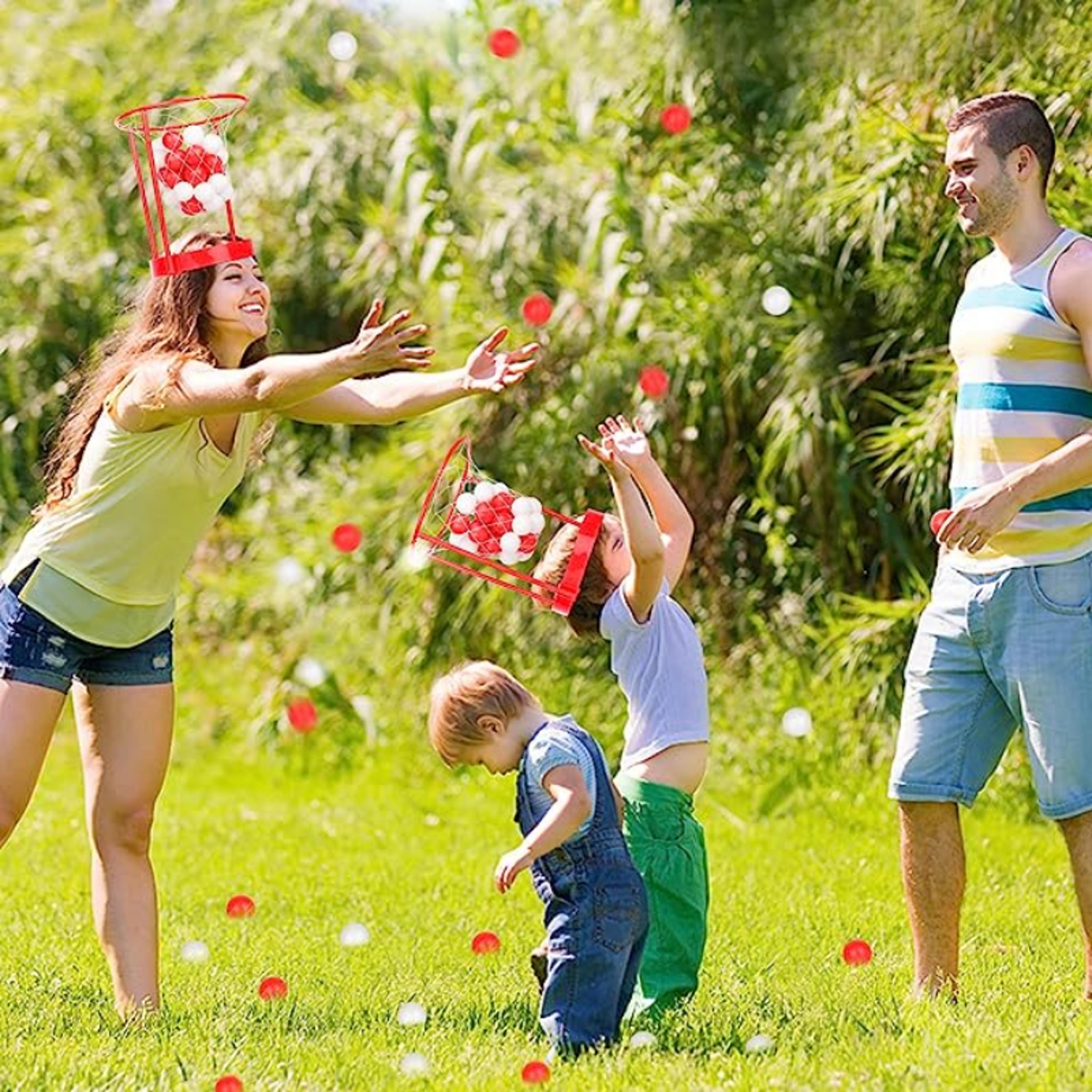 adjustable basketball net headband for kids and adults, head hoop carnival game with 20 balls