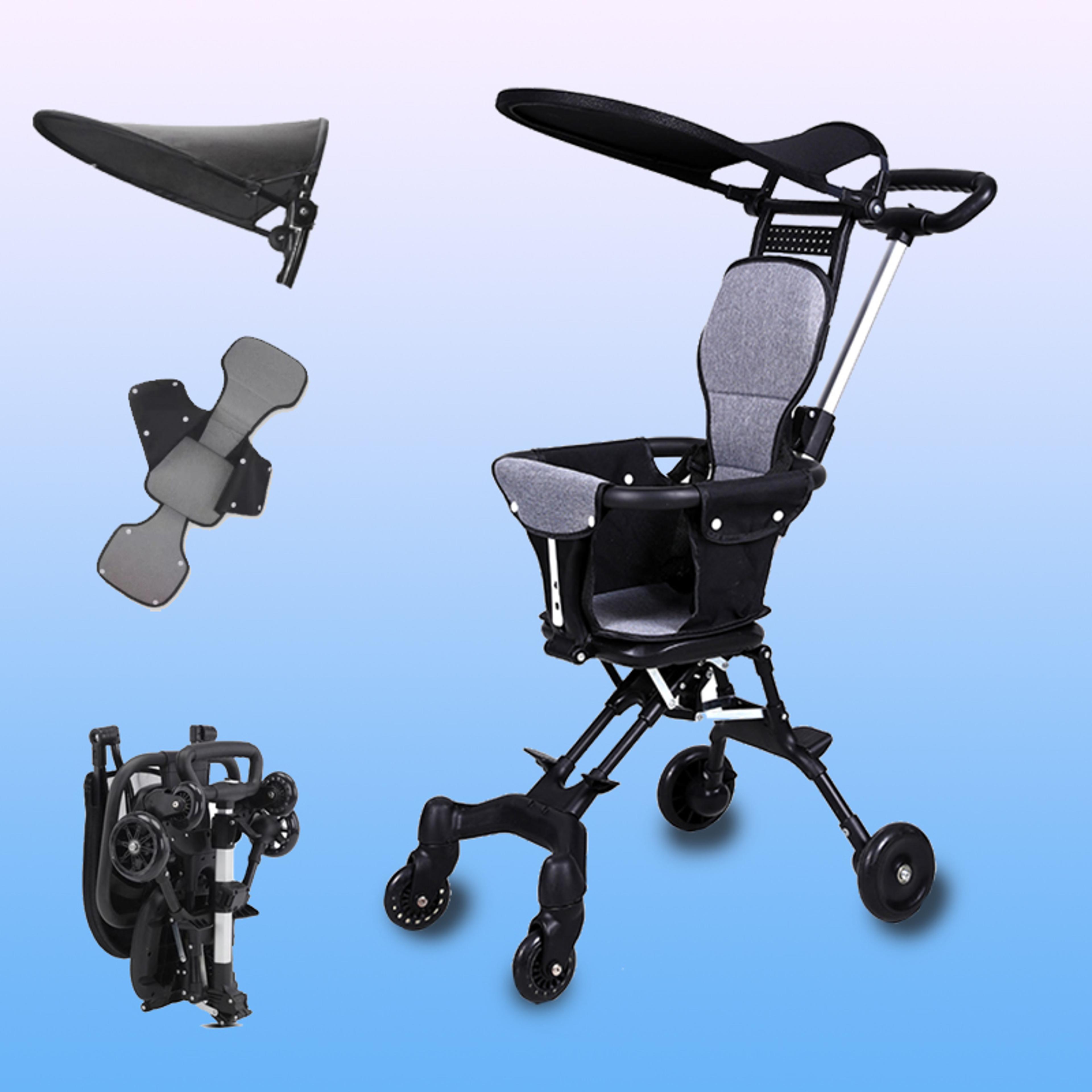 lightweight baby stroller for toddler one-click folding two-ways cart with swivel front wheel and canopy