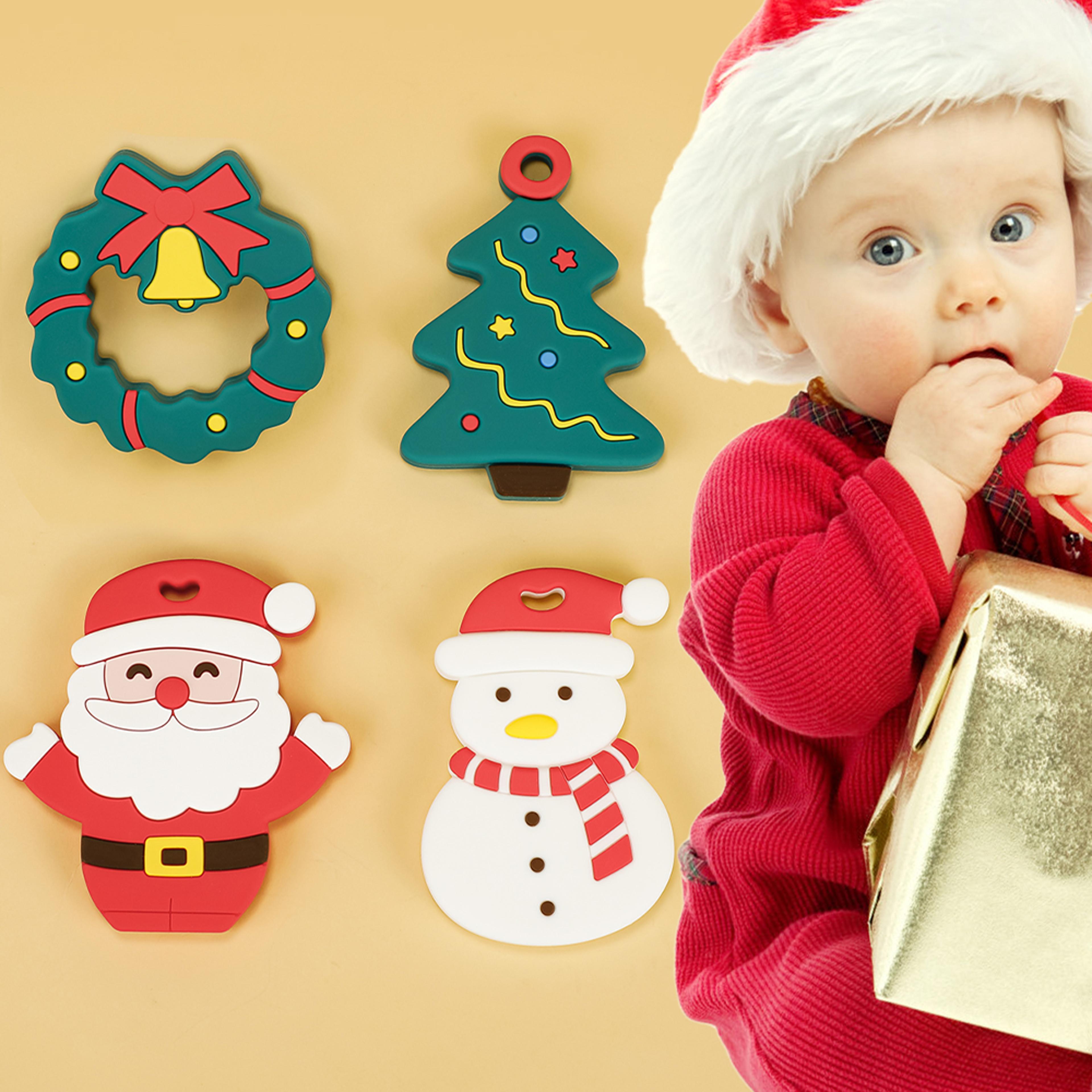 santa claus snowman baby teething stick, silicone anti-eating gloves
