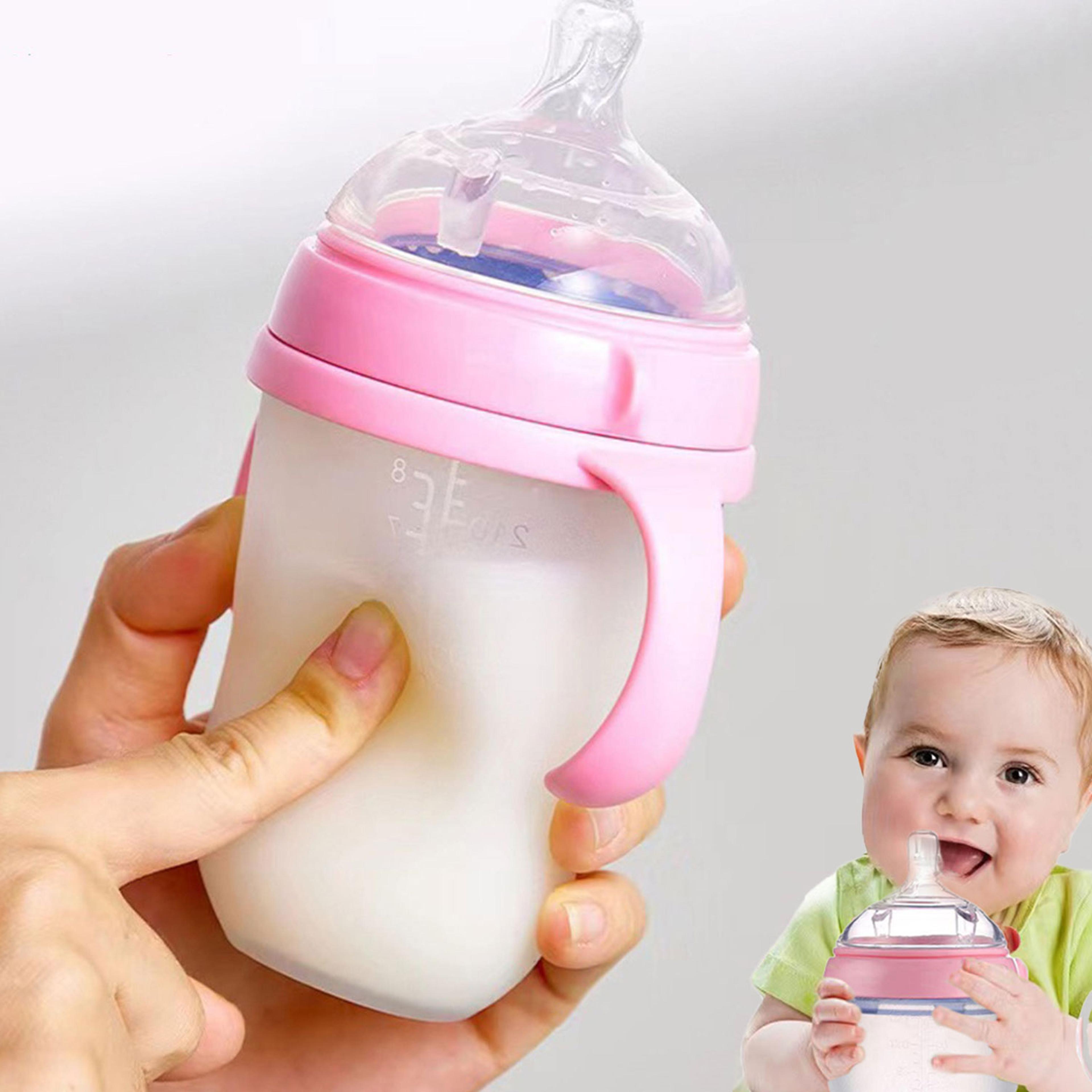 nano-silicone baby bottle with handle, breastmilk-like design, soft milk pull, perfect for sensitive babie