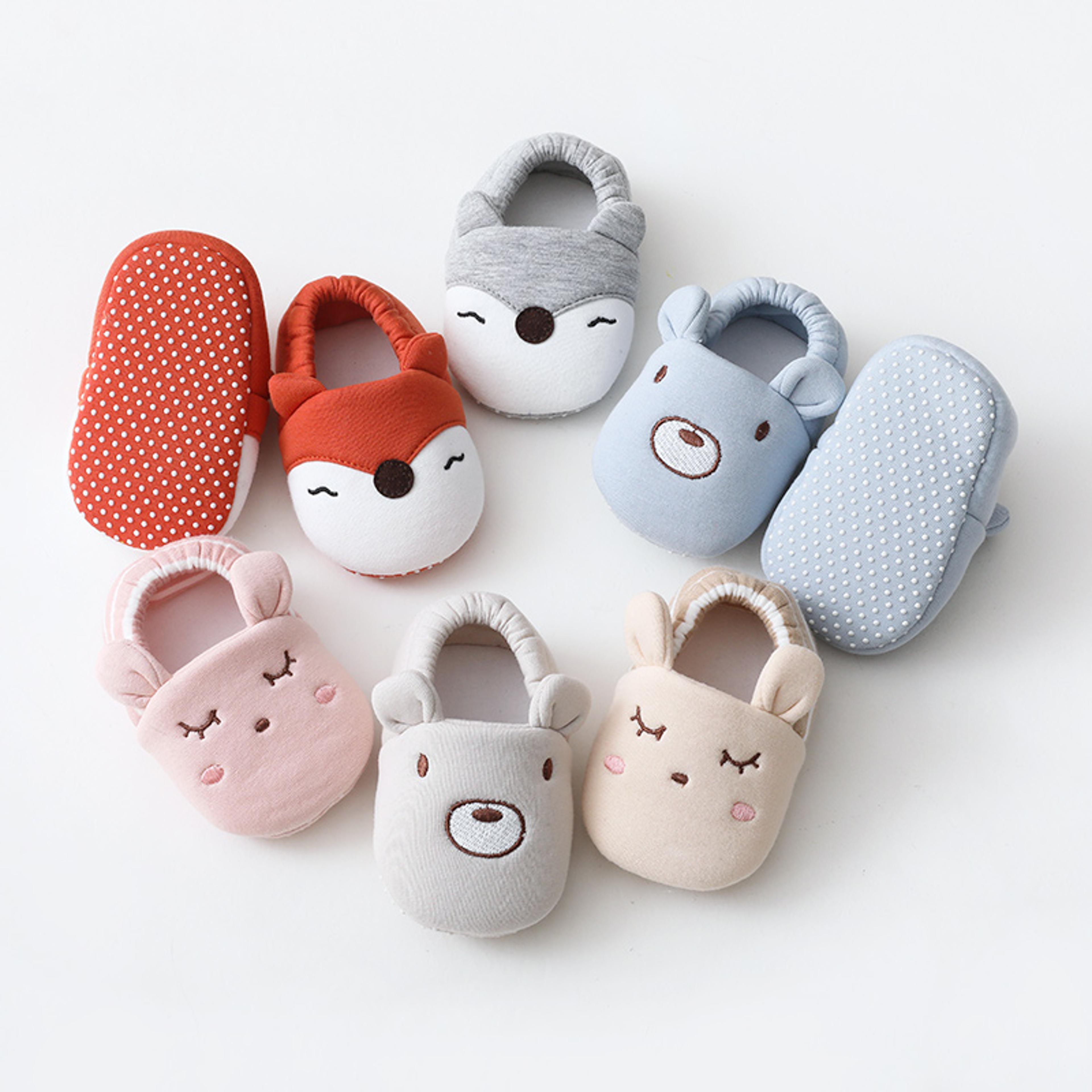 cartoon animals baby slippers, soft non-slip first walkers