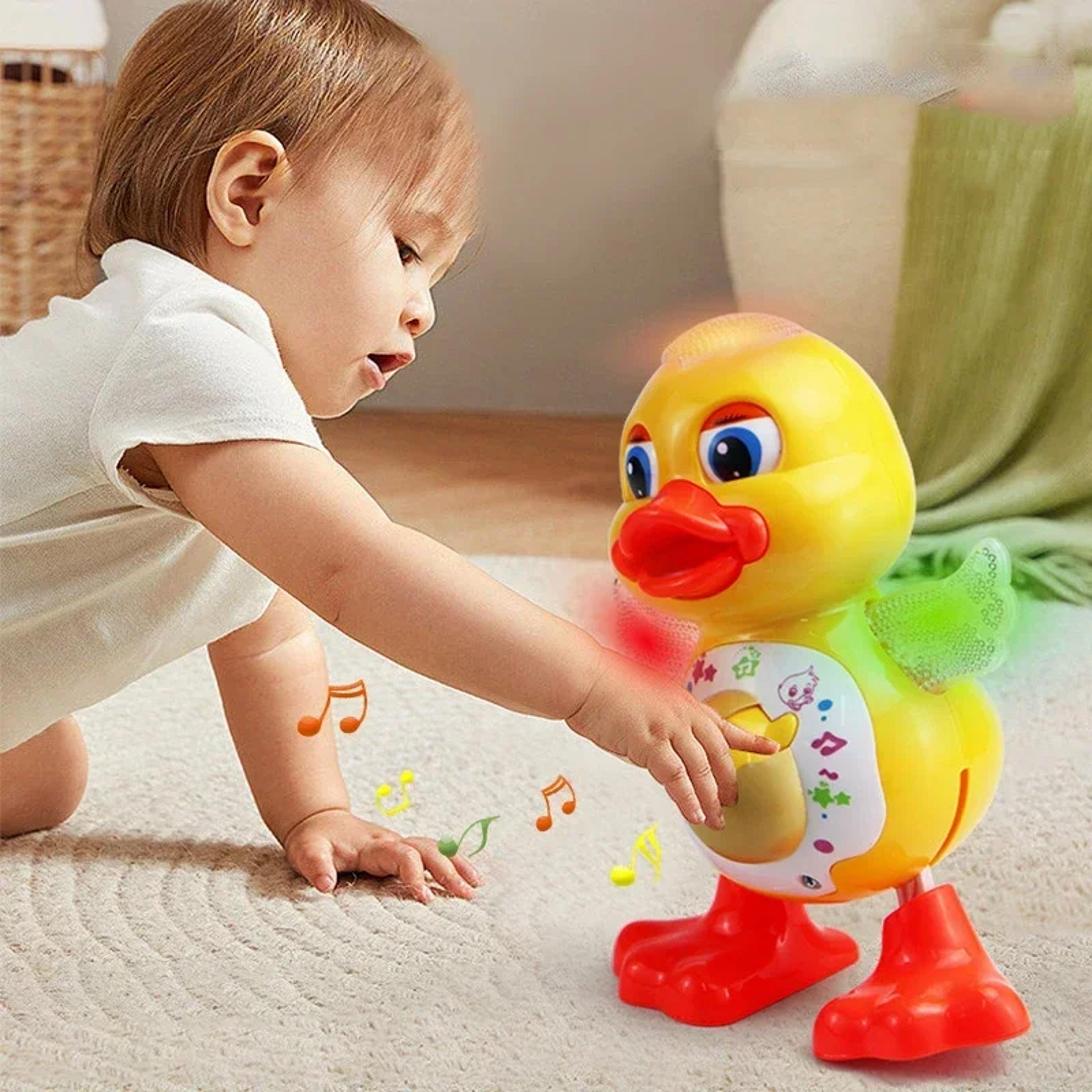 interactive dancing duck toy, flashing lights, music & motor skill development for toddlers