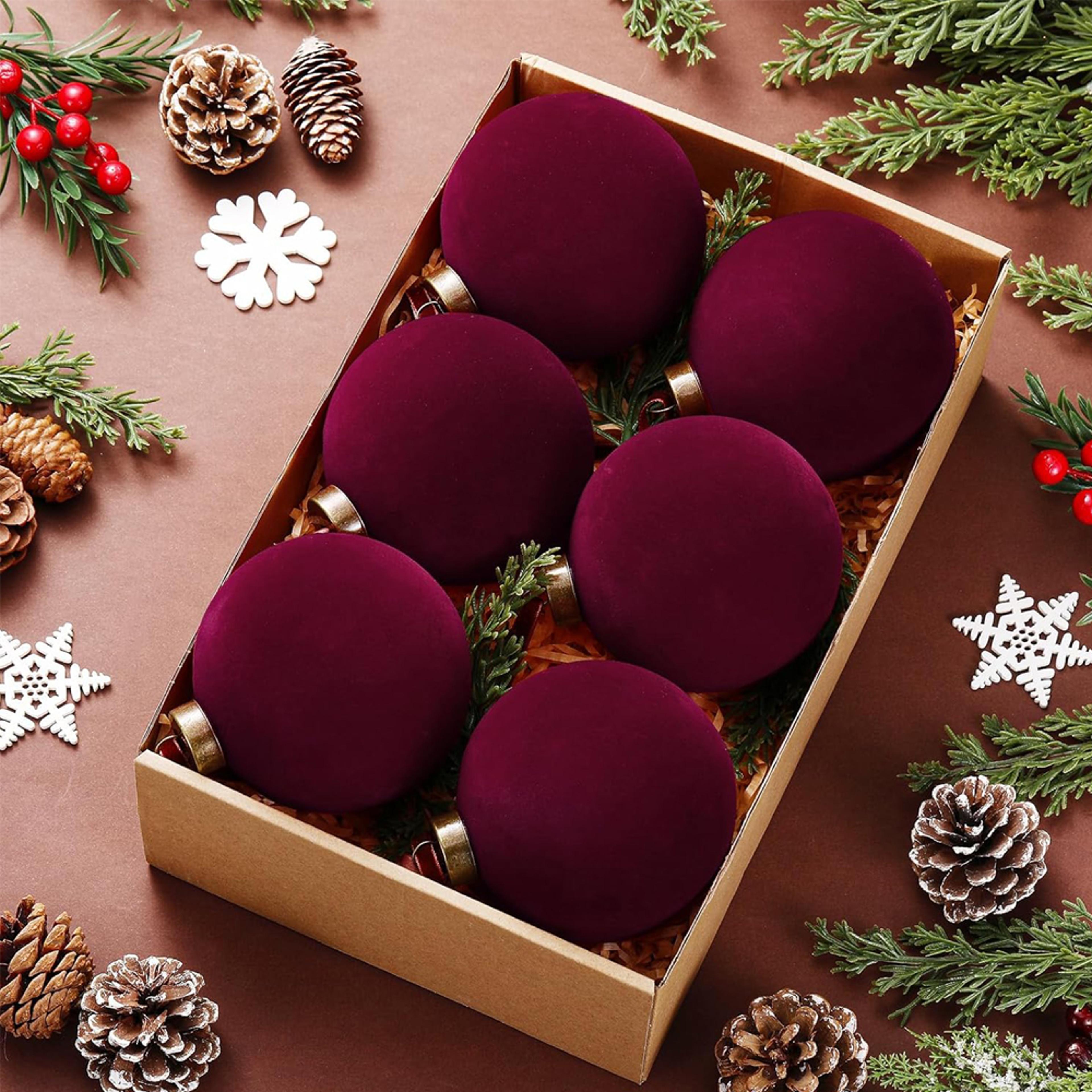 plush flocked christmas tree ornaments, velvet hanging balls for holiday decor, clearance christmas decoration