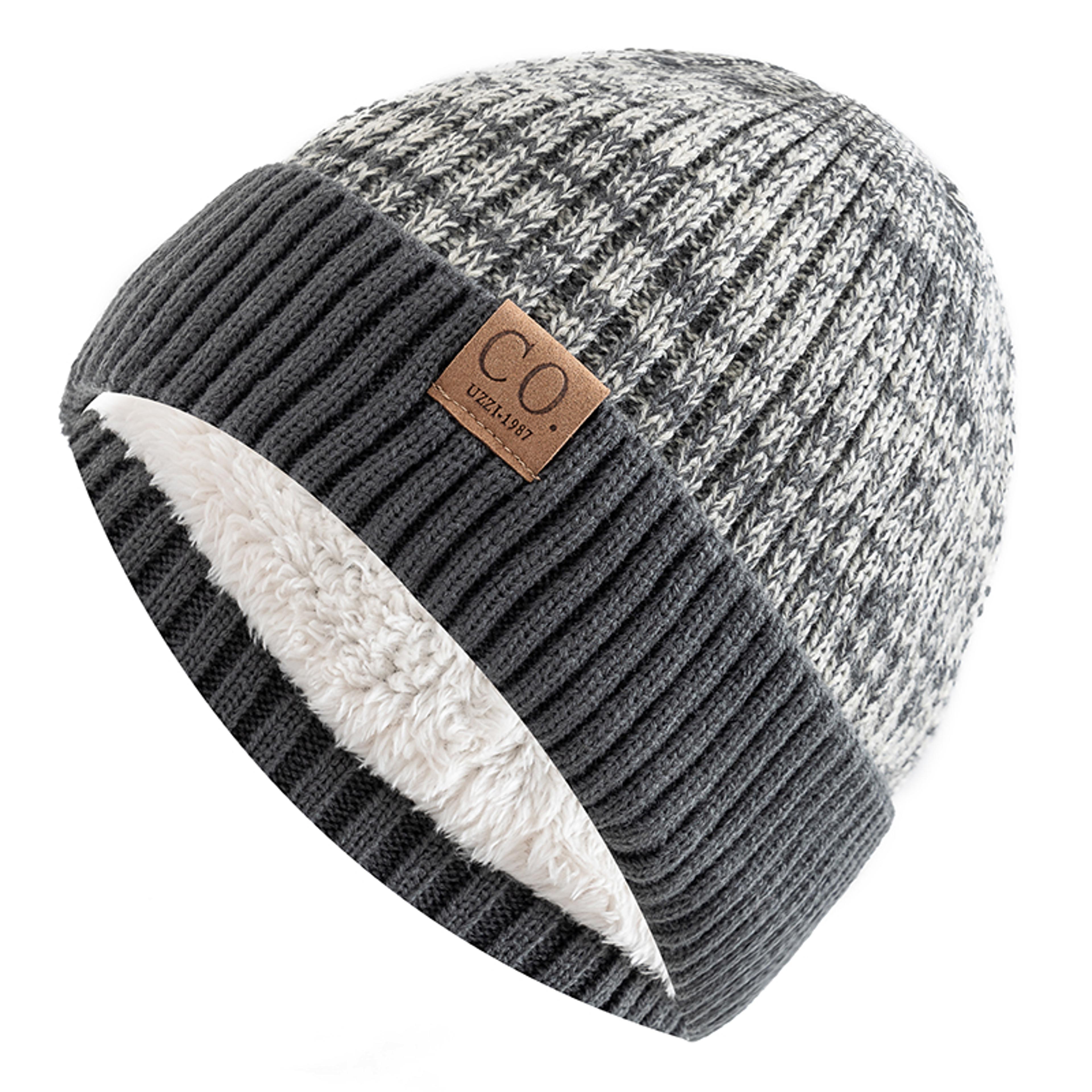 fur lined winter hat, new unisex two-tone beanie, fashion warm knitted cap, men and women casual winter hat