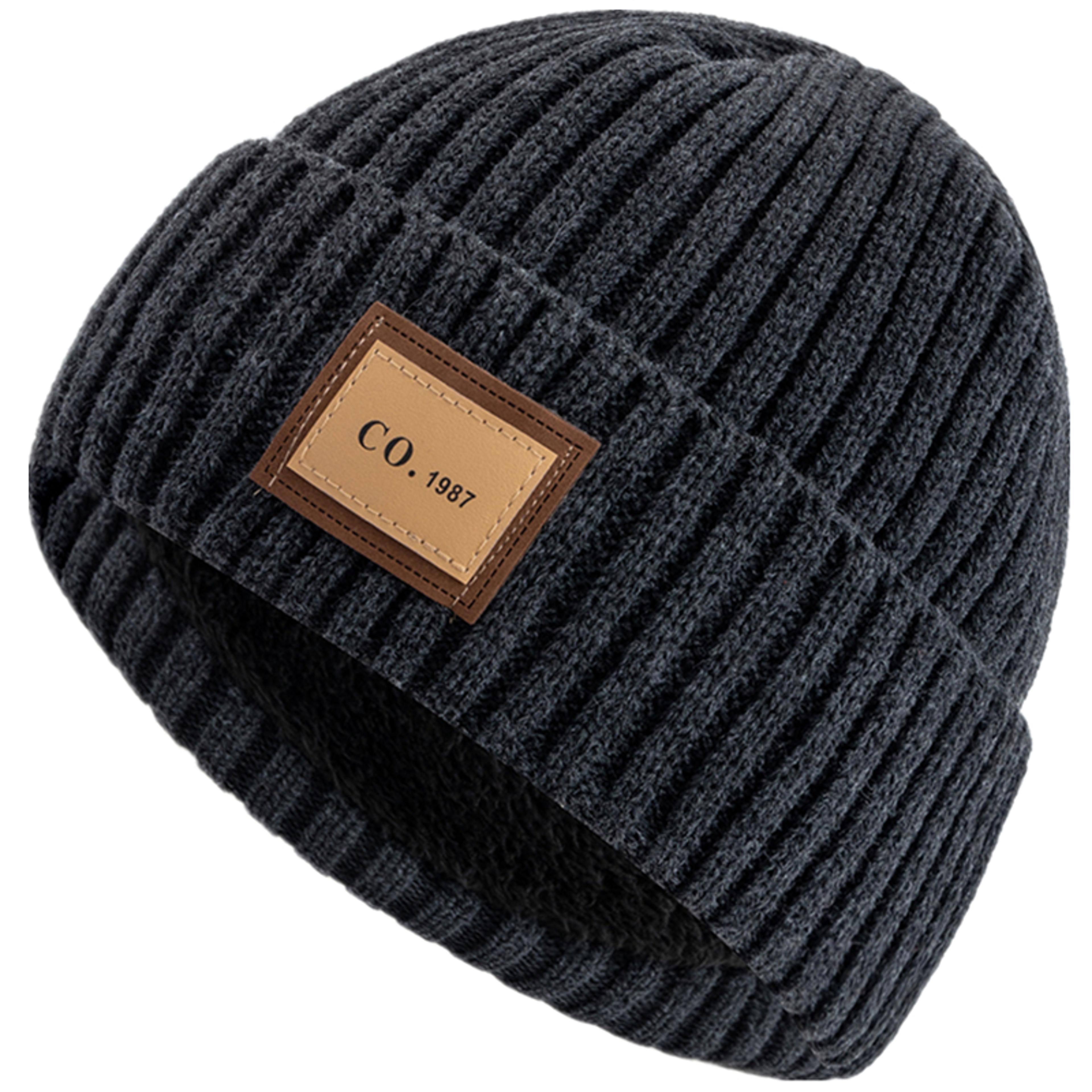 knitted winter beanie hat, unisex warm cap with plush fur lining, outdoor ski sports hat for men women