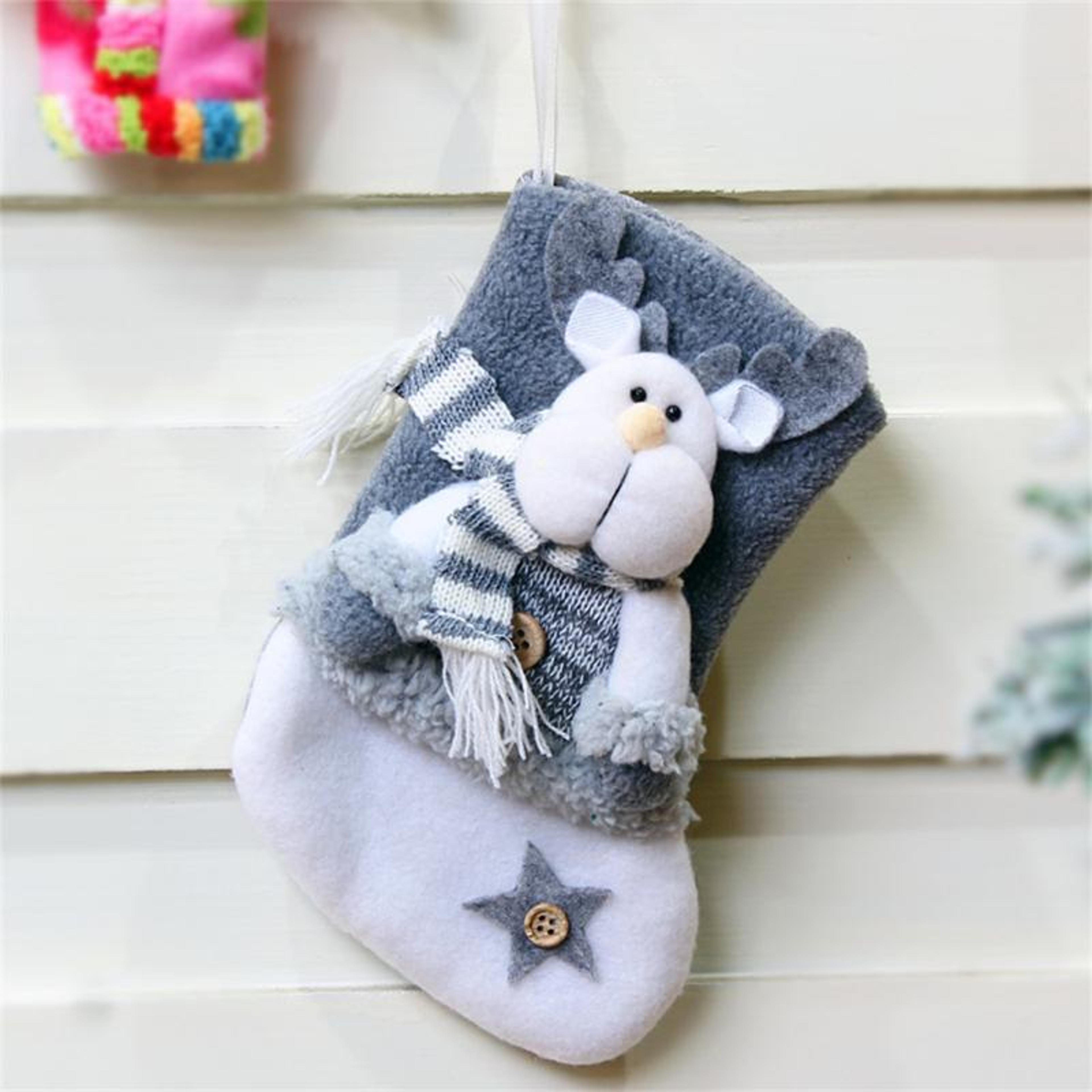 christmas stockings socks, red linen candy bag, elk deer printing, xmas tree hanging pocket, gifts, new year decoration