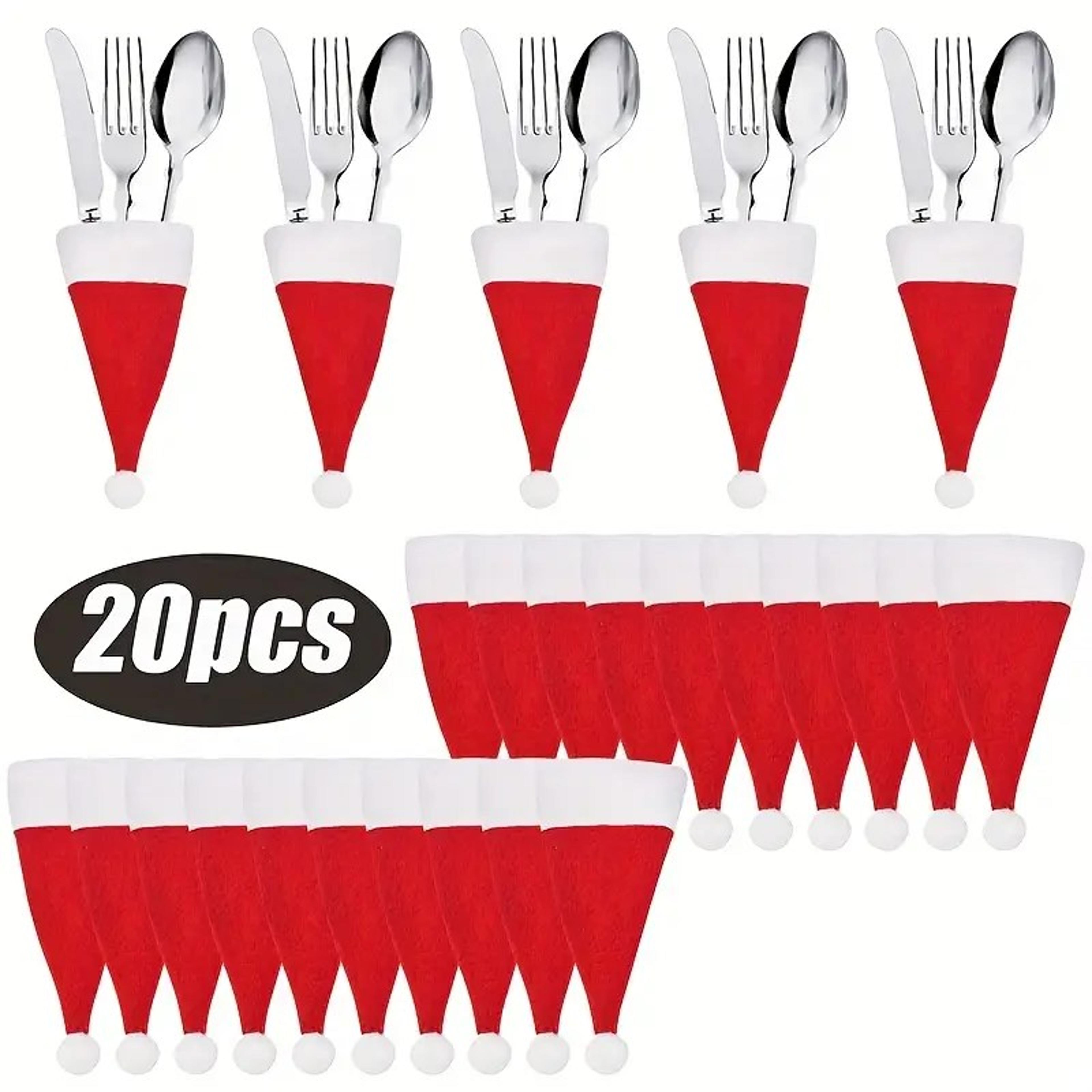 christmas hat for fork, knife tableware decorations, mini santa hat, family party decor, new year gifts