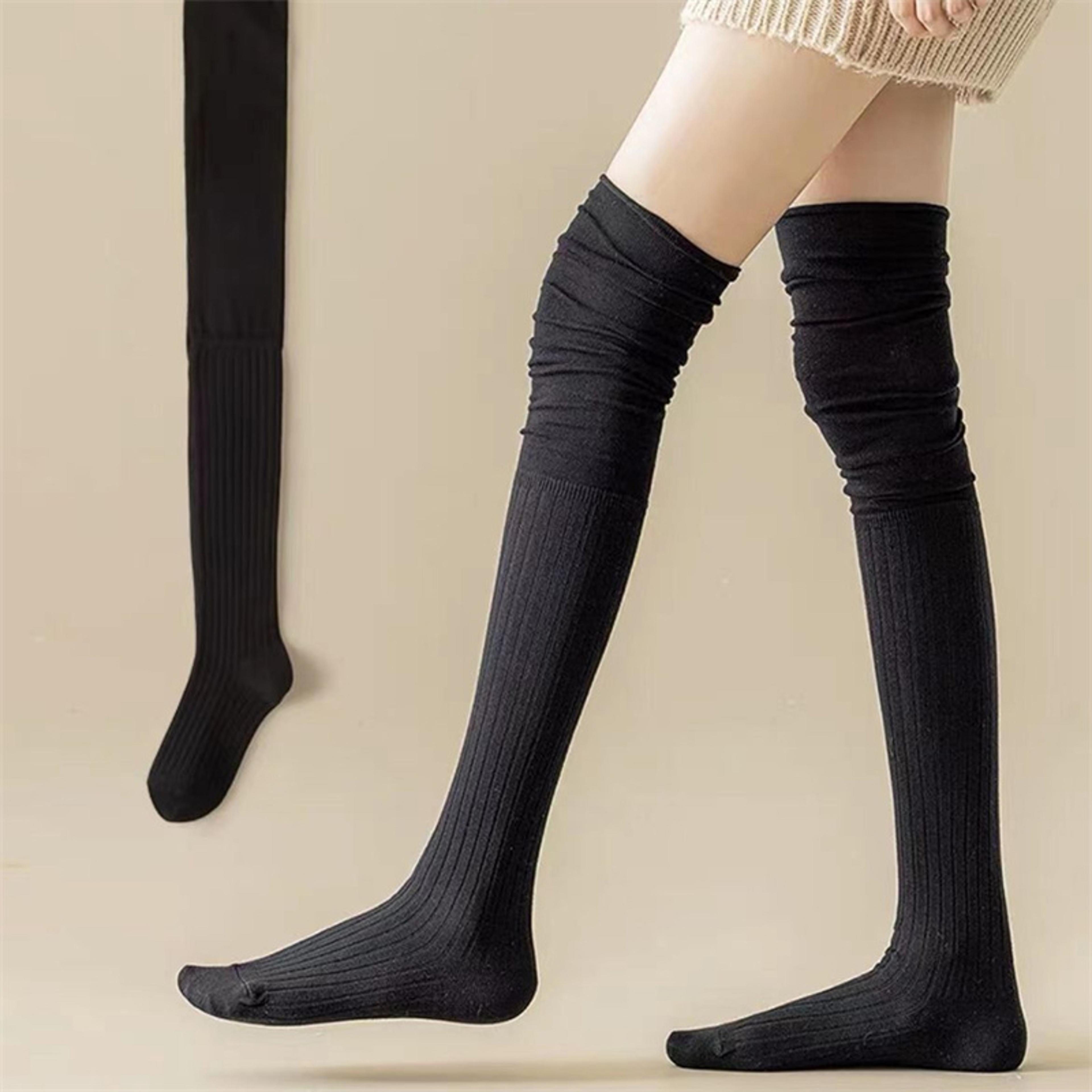 knee high socks for women, thin long stacked socks, high elasticity stockings, solid colour patchwork style
