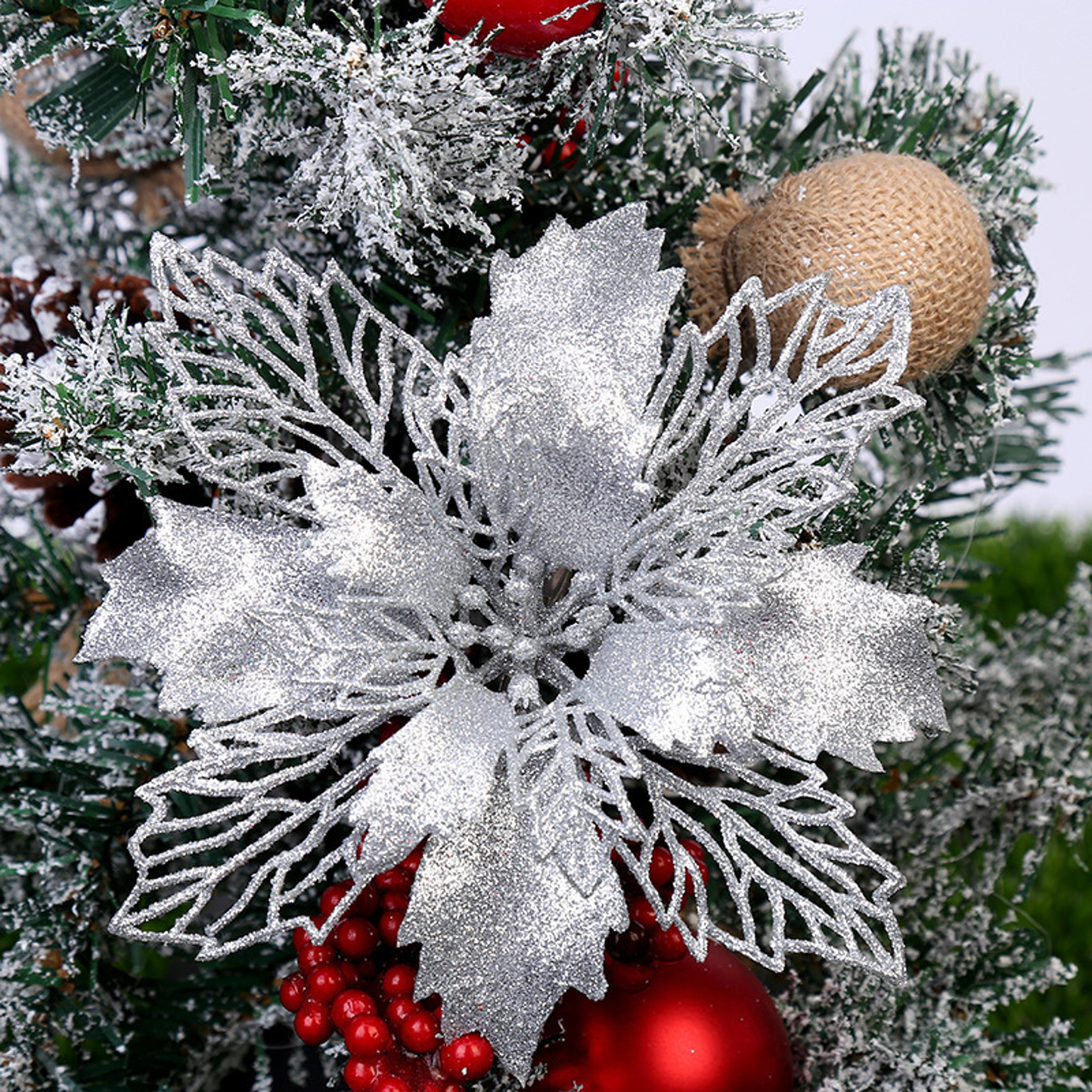 artificial christmas tree, glitter flower decorations, xmas ornaments, new year gift
