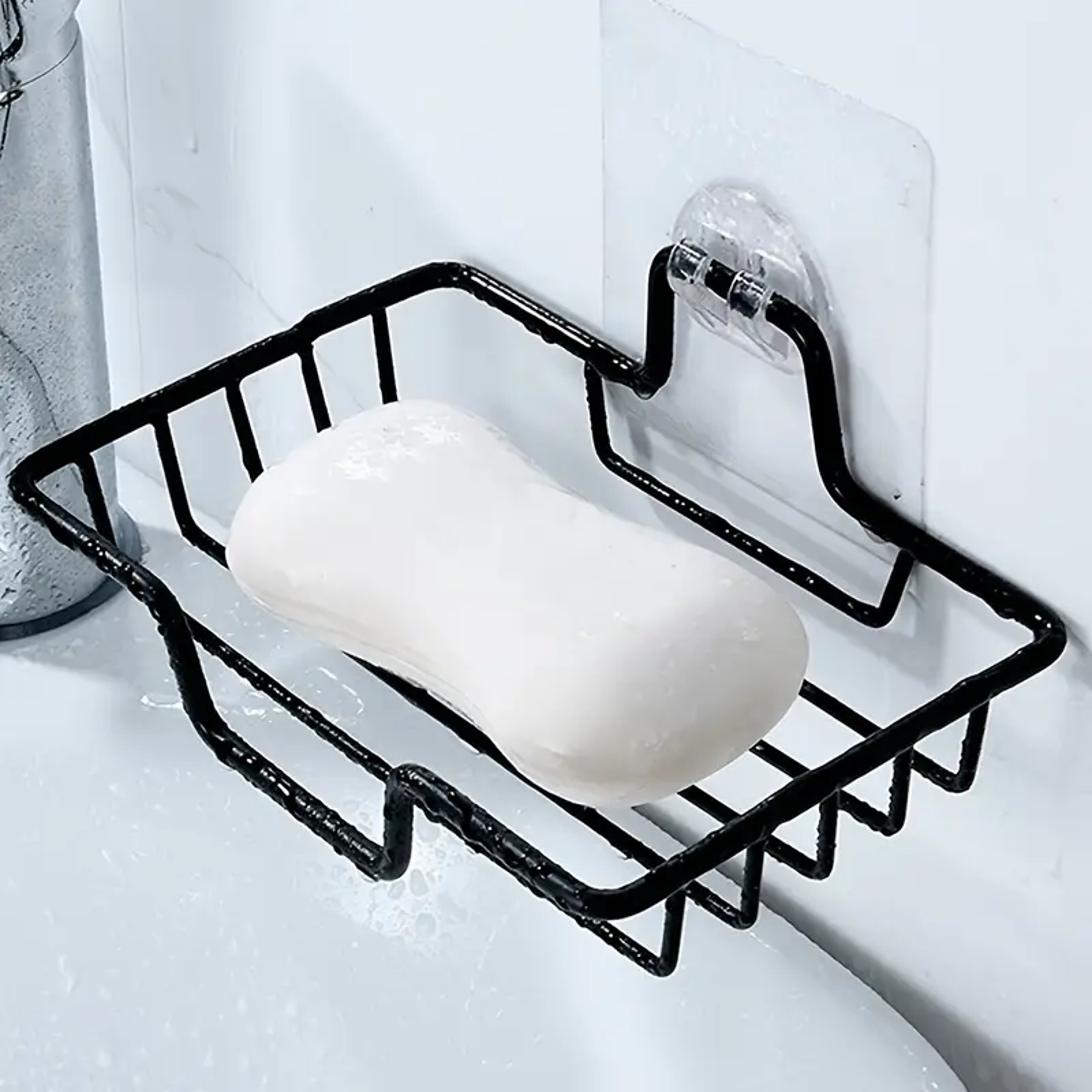 wall-mounted stainless steel soap dish, holds soap bars, drain holes, bathroom decor, no drill, halloween, christmas