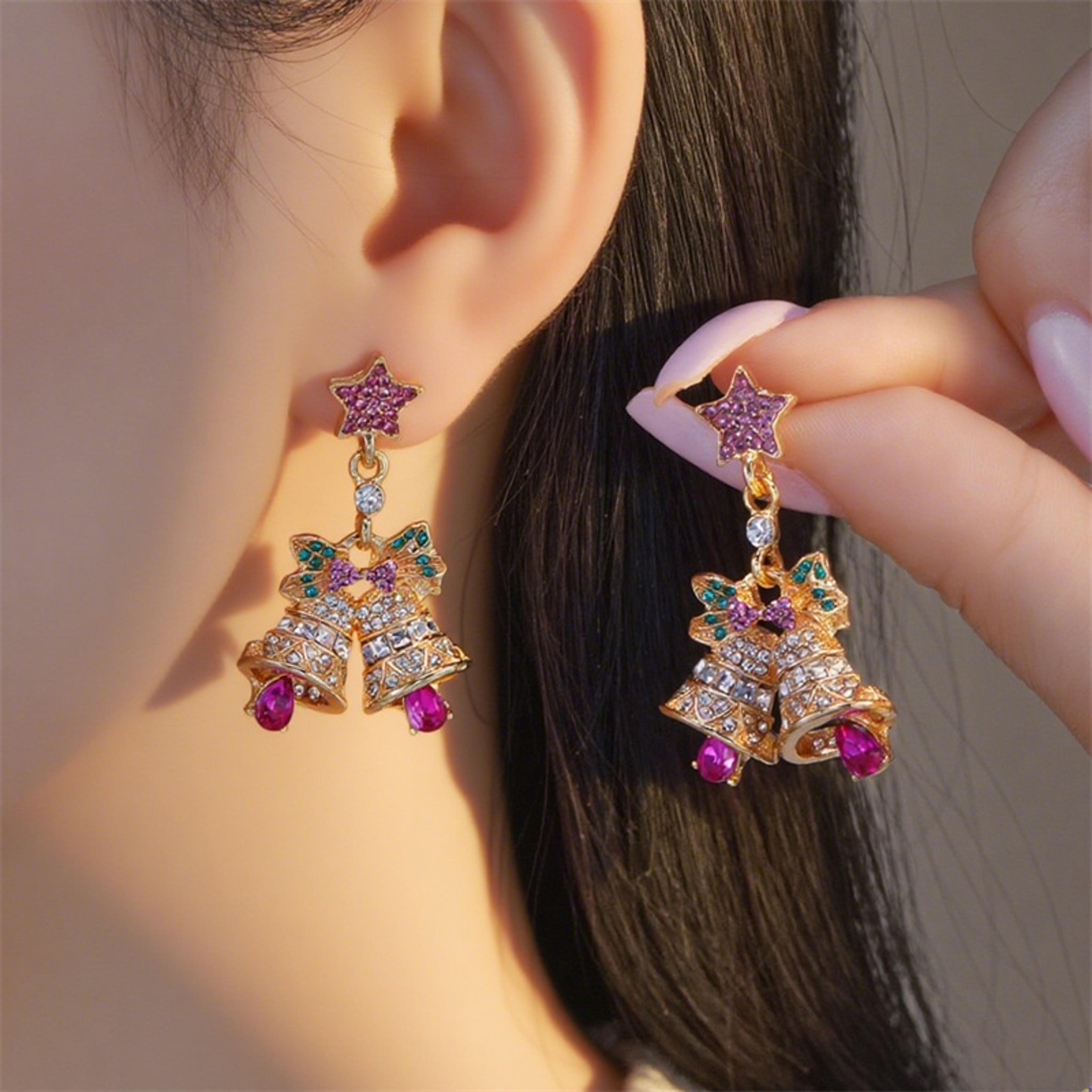 imitation pearl tree star, christmas rhinestone bells, drop earrings for women, party holiday jewelry