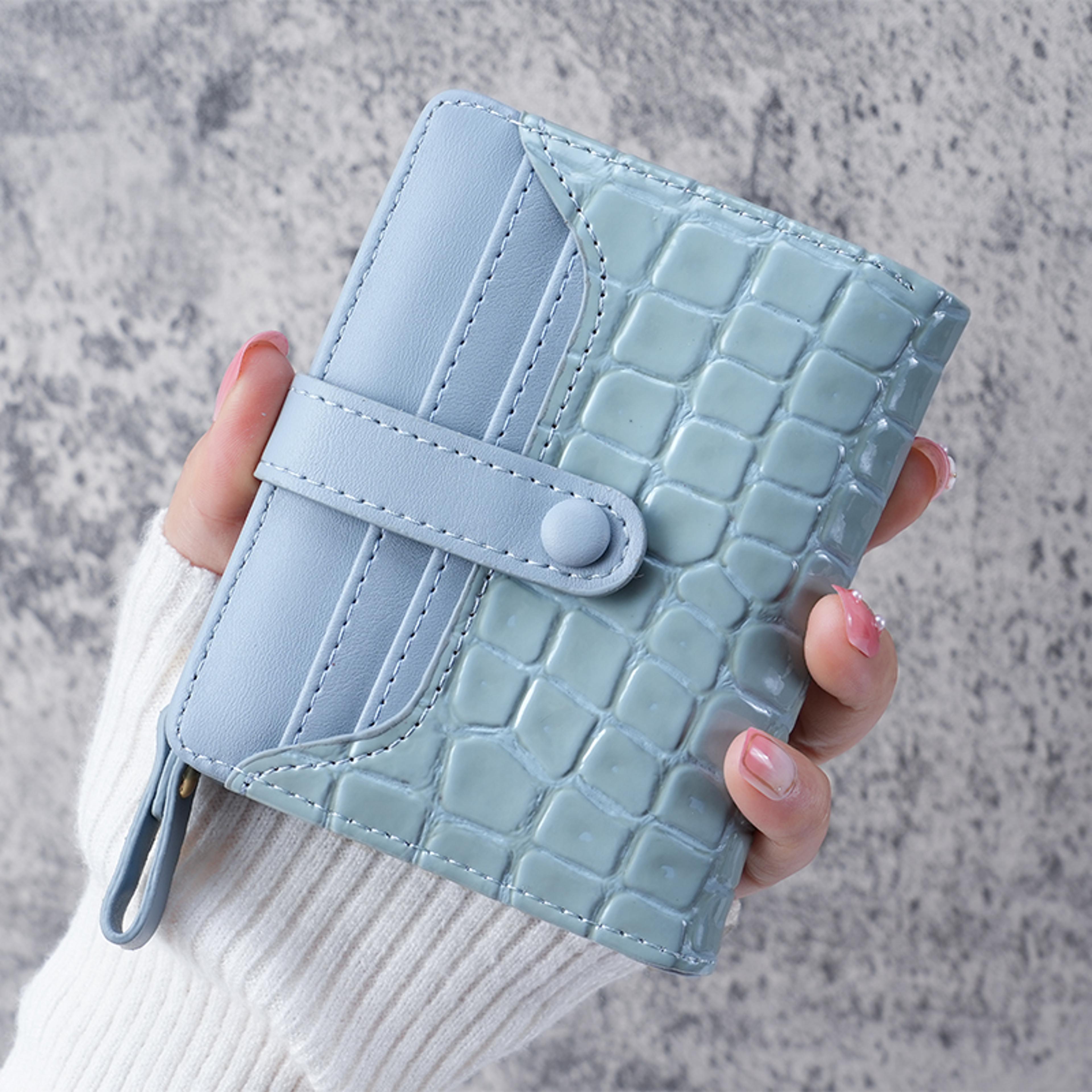 womens card case and coin purse, mini crocodile print clutch wallet, short credit card holder