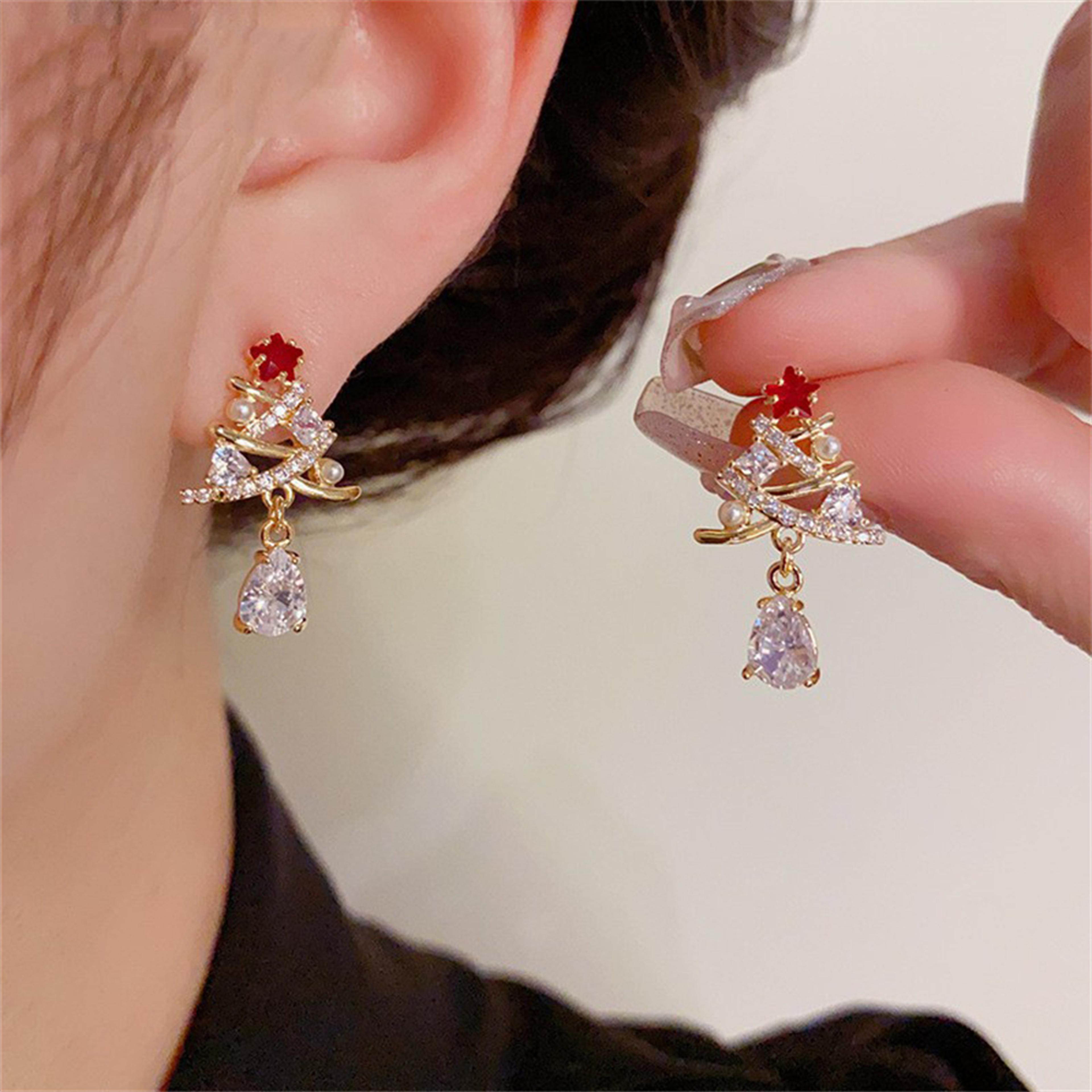 exquisite shiny zircon ear studs, hot christmas tree star earrings, fashion jewelry gifts wholesle, elegant light luxury