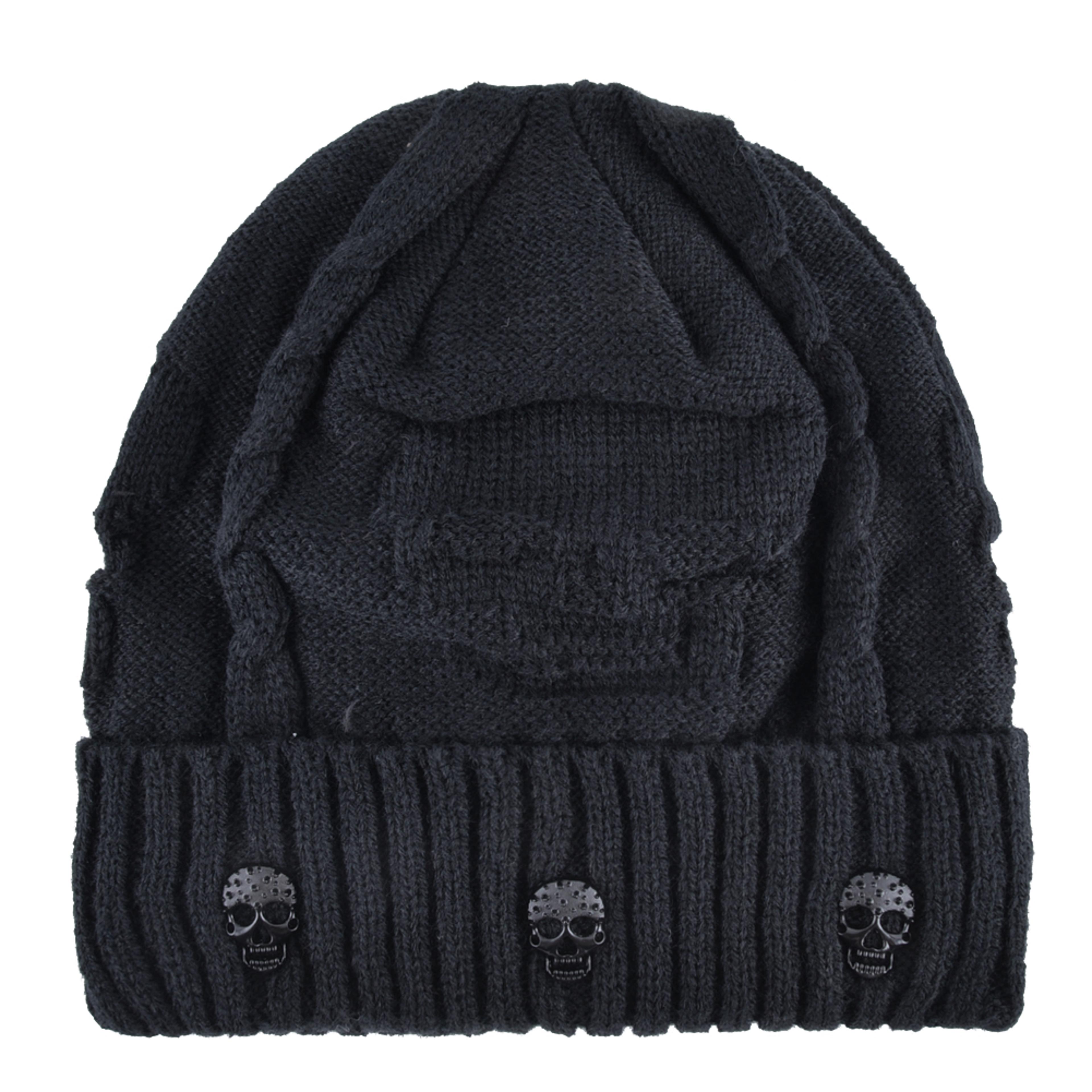 winter beanies men knitted skull pattern solid color hat with metal skulls skullies beanies men's knit thick hats