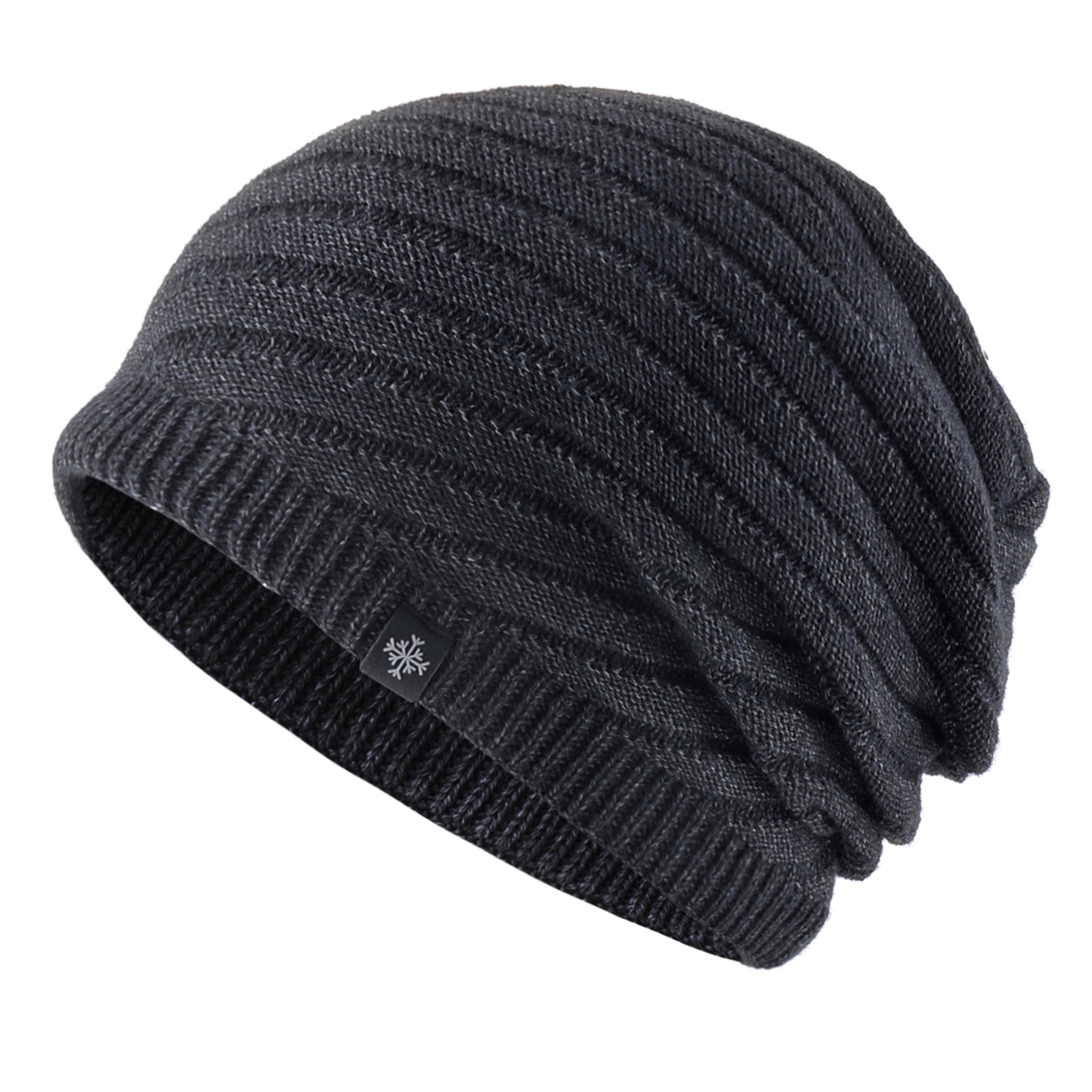 knitting striped winter knitted beanie, outdoor warm mens thick hats, double layers with velvet ski beanies for men