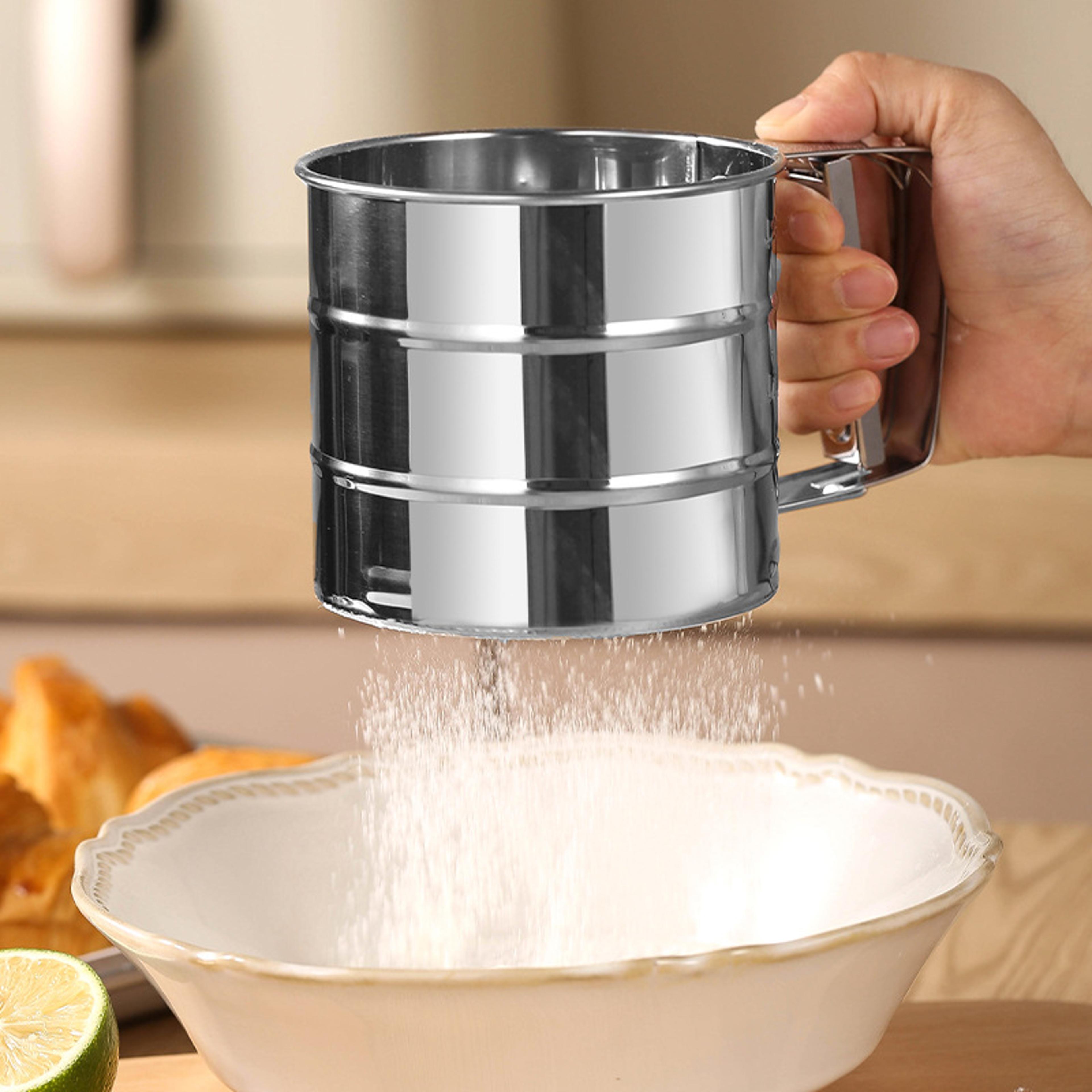 hand press semi-automatic sugar flour sifter, stainless steel baking tool with scale