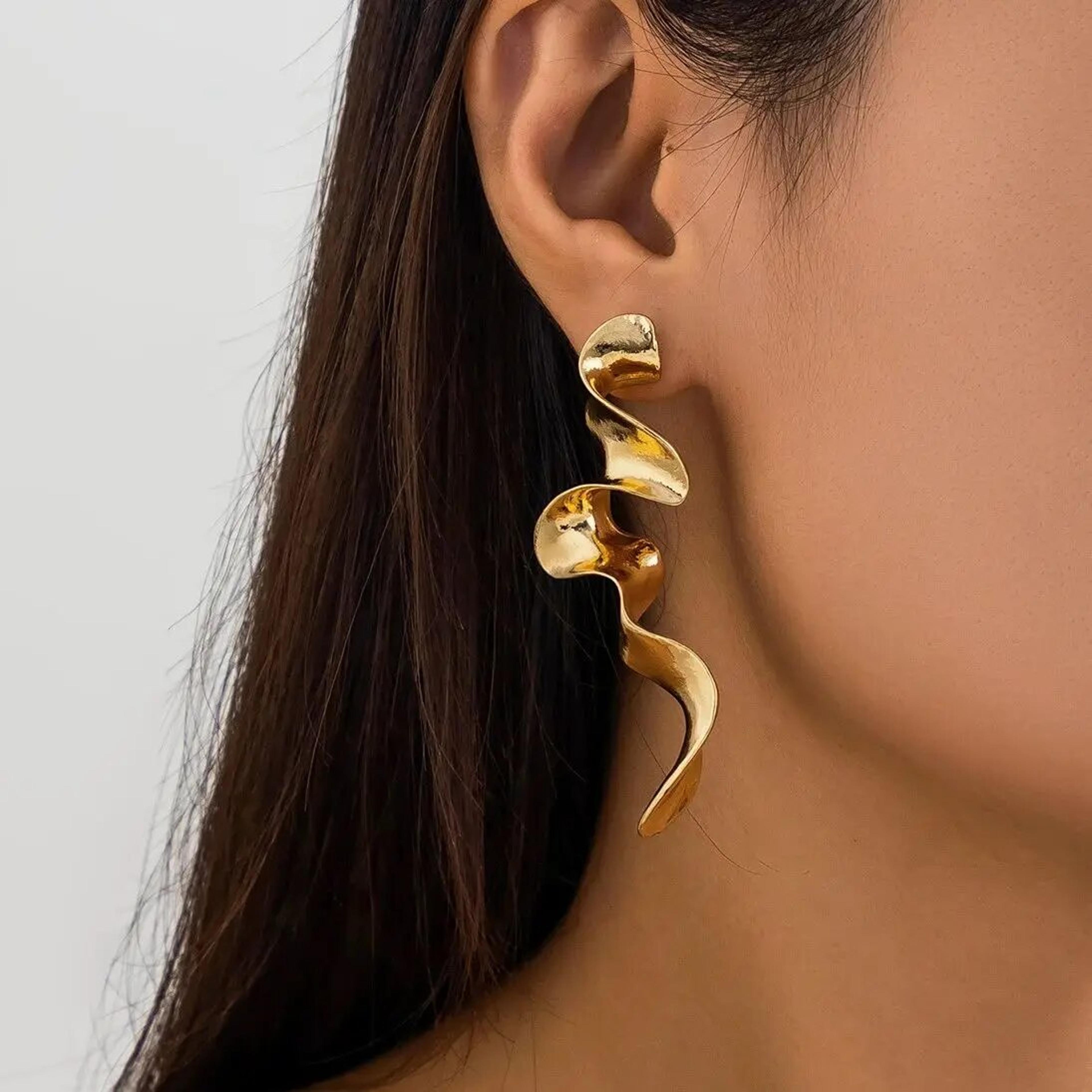 vintage gold color dangle earrings for women, design sense irregular long tassel drop, hip hop party jewelry