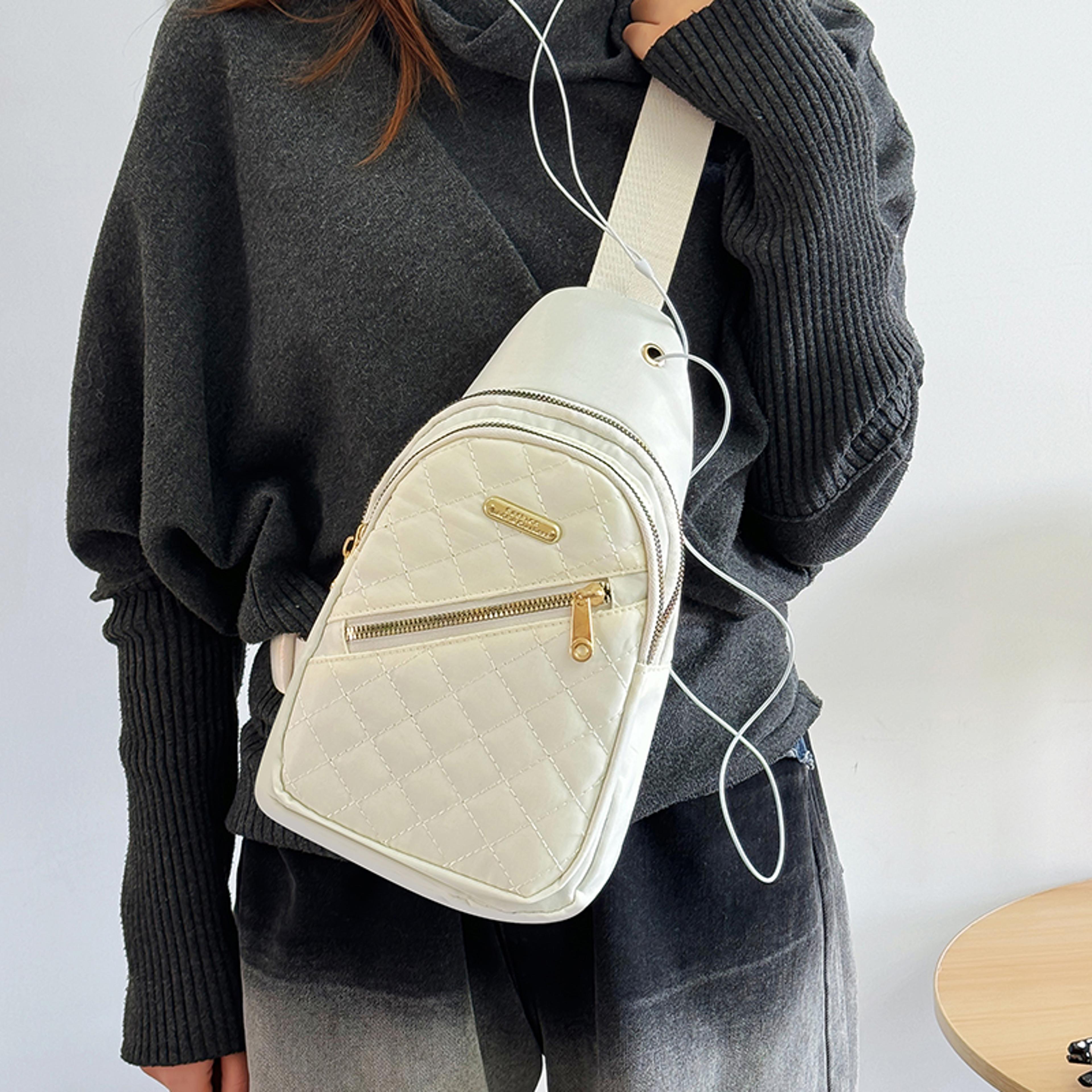 travel backpack for men and women, multi color slanted fabric, neutral style nylon material bag