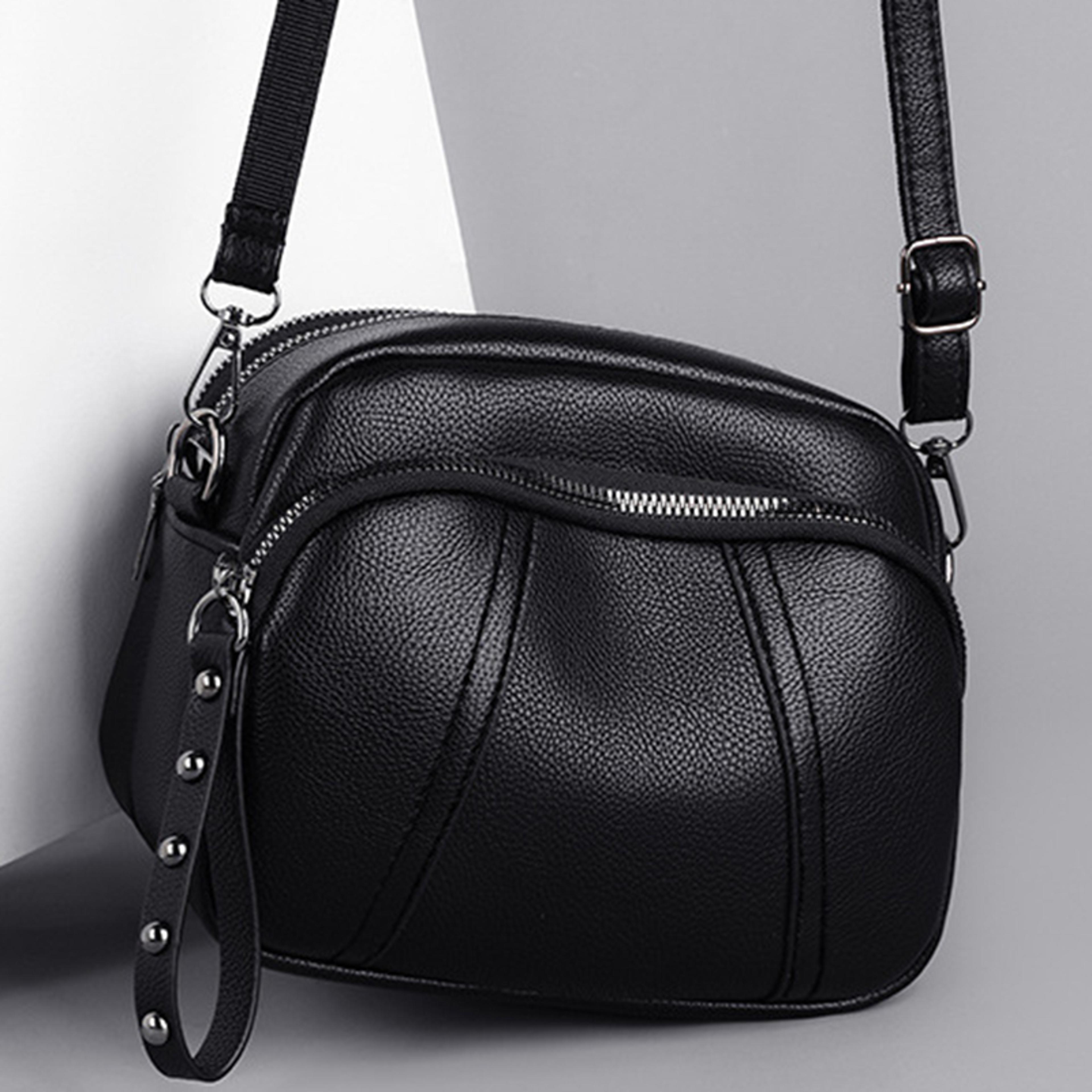women's mobile phone bag with rivet zipper and simple soft leather shoulder crossbody small square bag