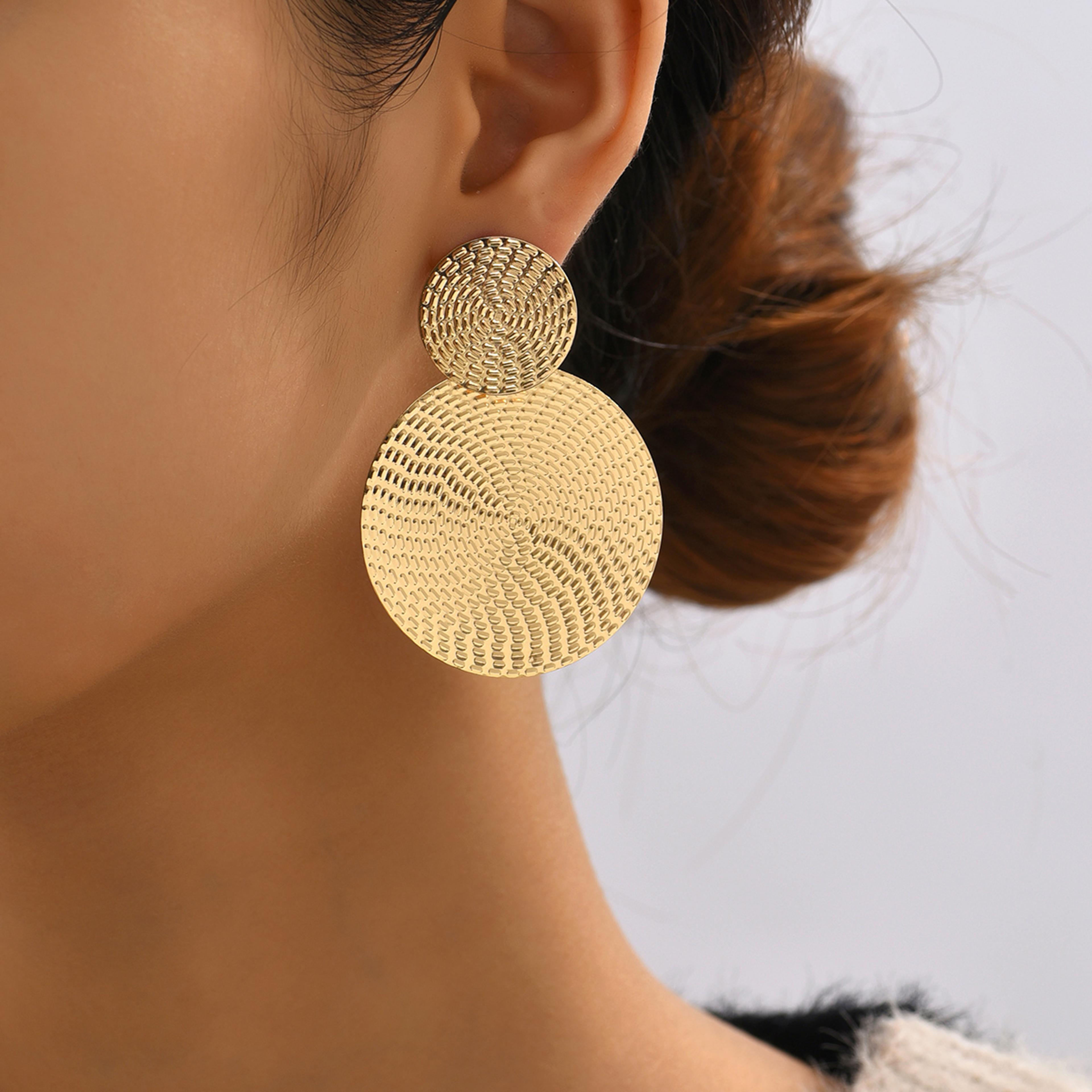 geometric metal round earrings for women, aretes de mujer bohemia trendy, fashion wedding jewelry