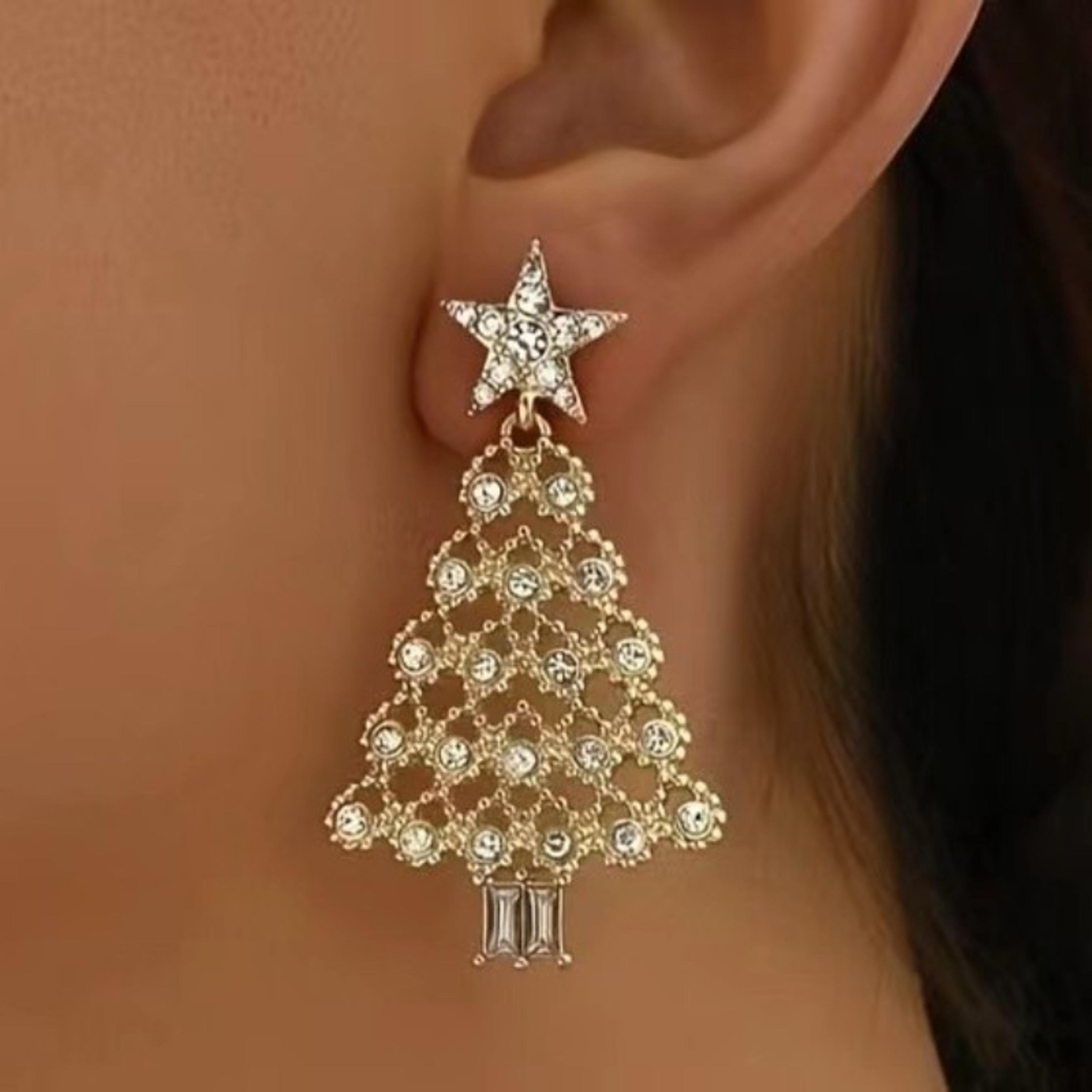 christmas light luxury shiny, new fashion sweet temperament gold, party jewelry for women, tree pendant earrings