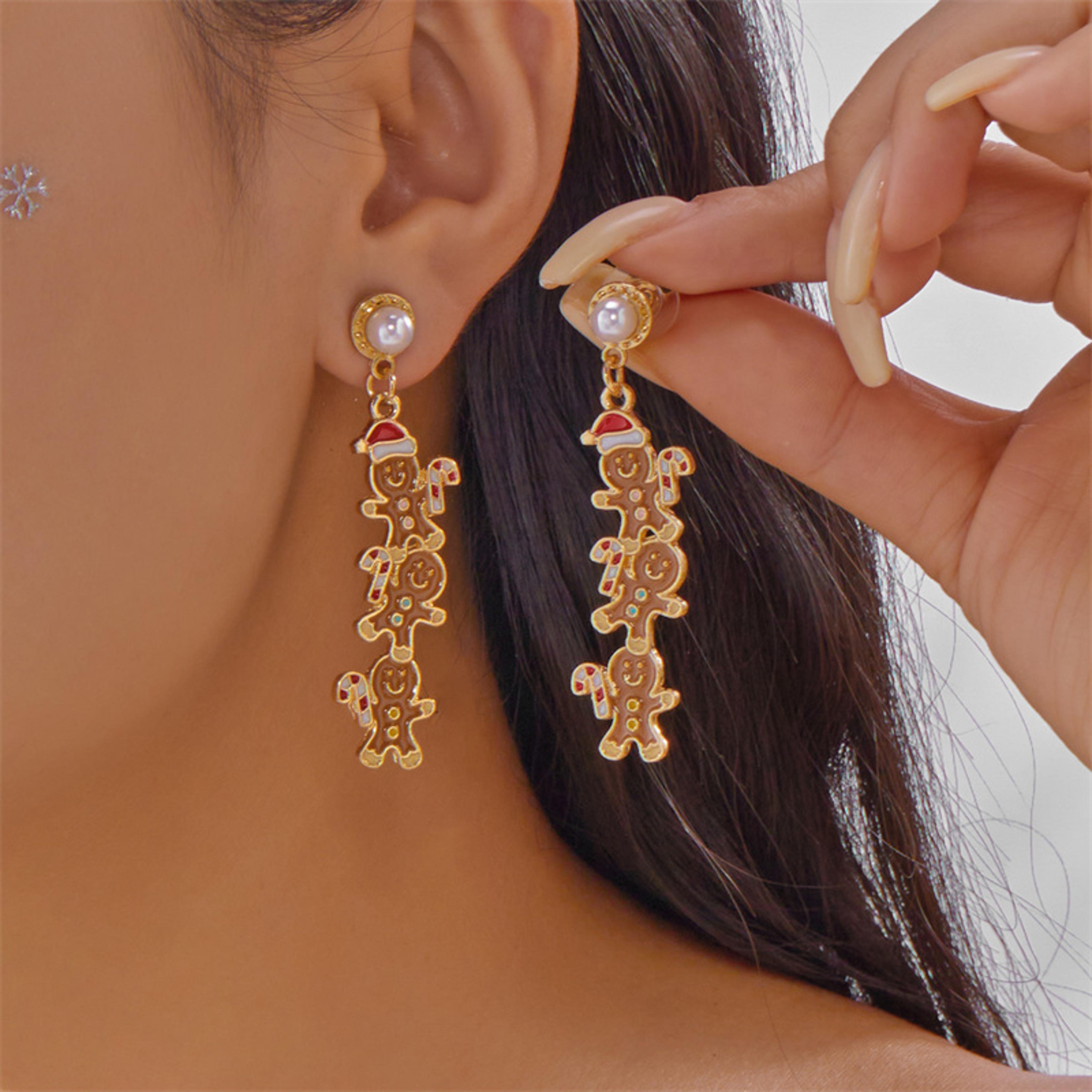 exquisite rhinestone pearl holiday jewelry gift, santa claus elk snowman earrings for women, new creative design