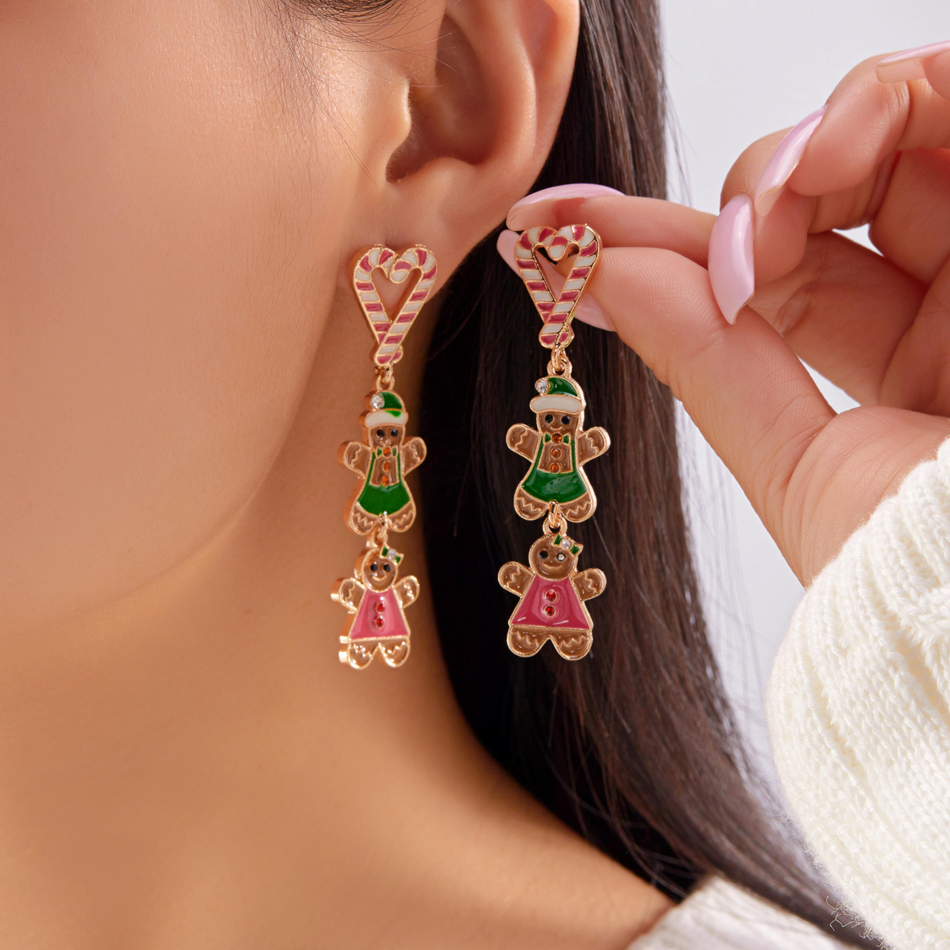 cute colorful heart gingerbread drop earrings for women funny enamel santa claus snowman earrings christmas holiday jewelry gift