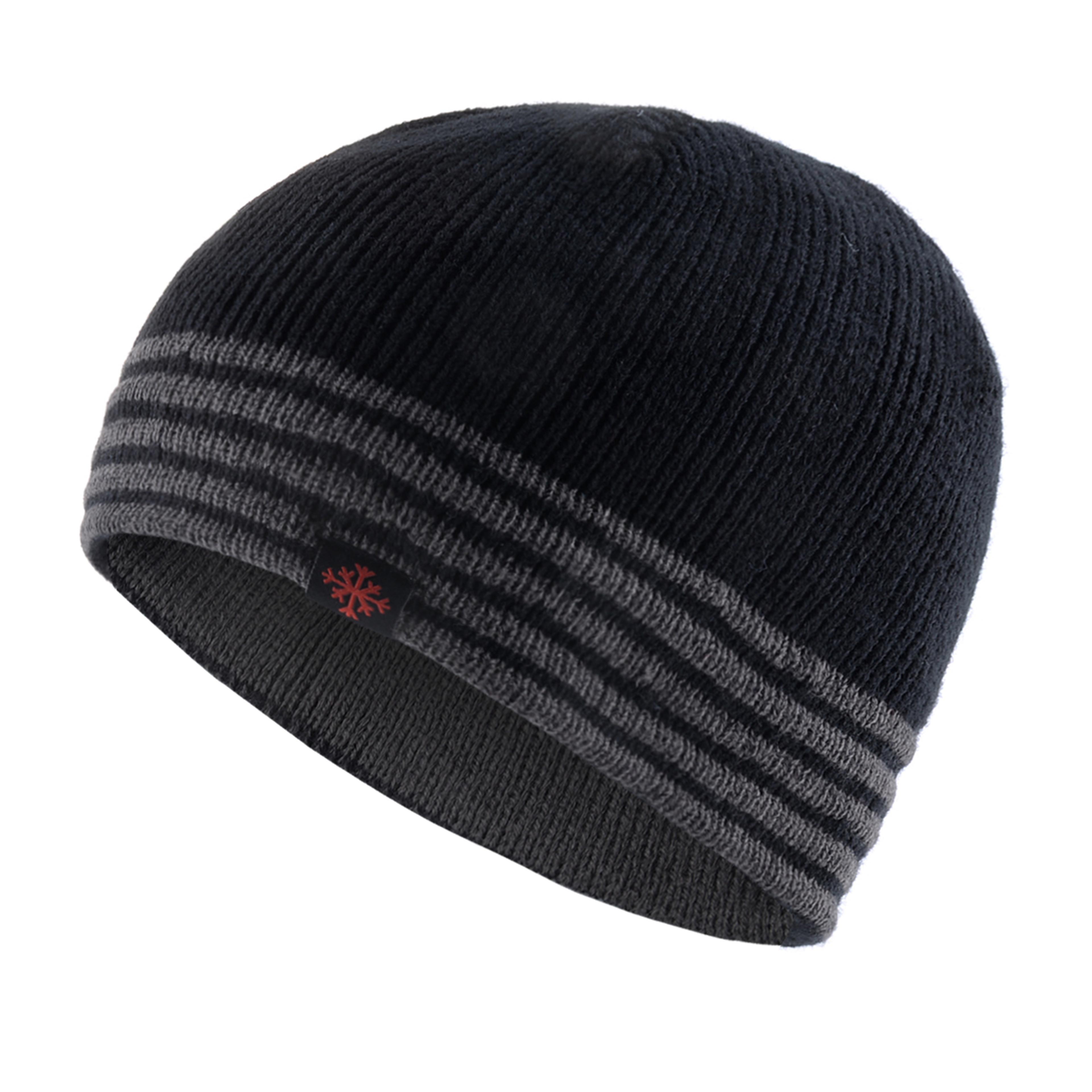 men's winter thick beanie hat, skullies beanies, knitted striped hats, double layer solid color velvet warm bonnet cap