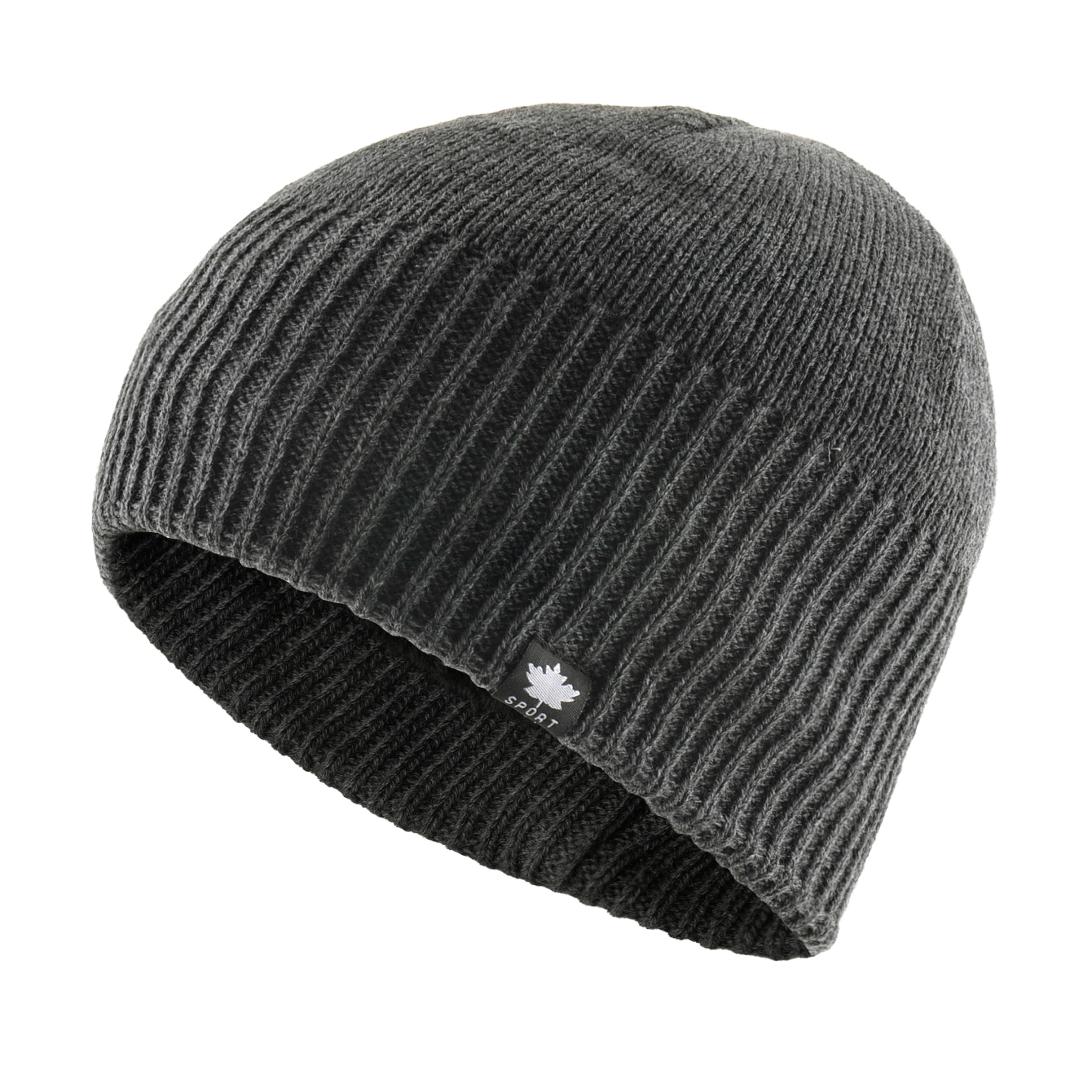 maple leaf logo men's winter beanie hat, double layer, velvet lined skullies cap for cold weather, thick and warm