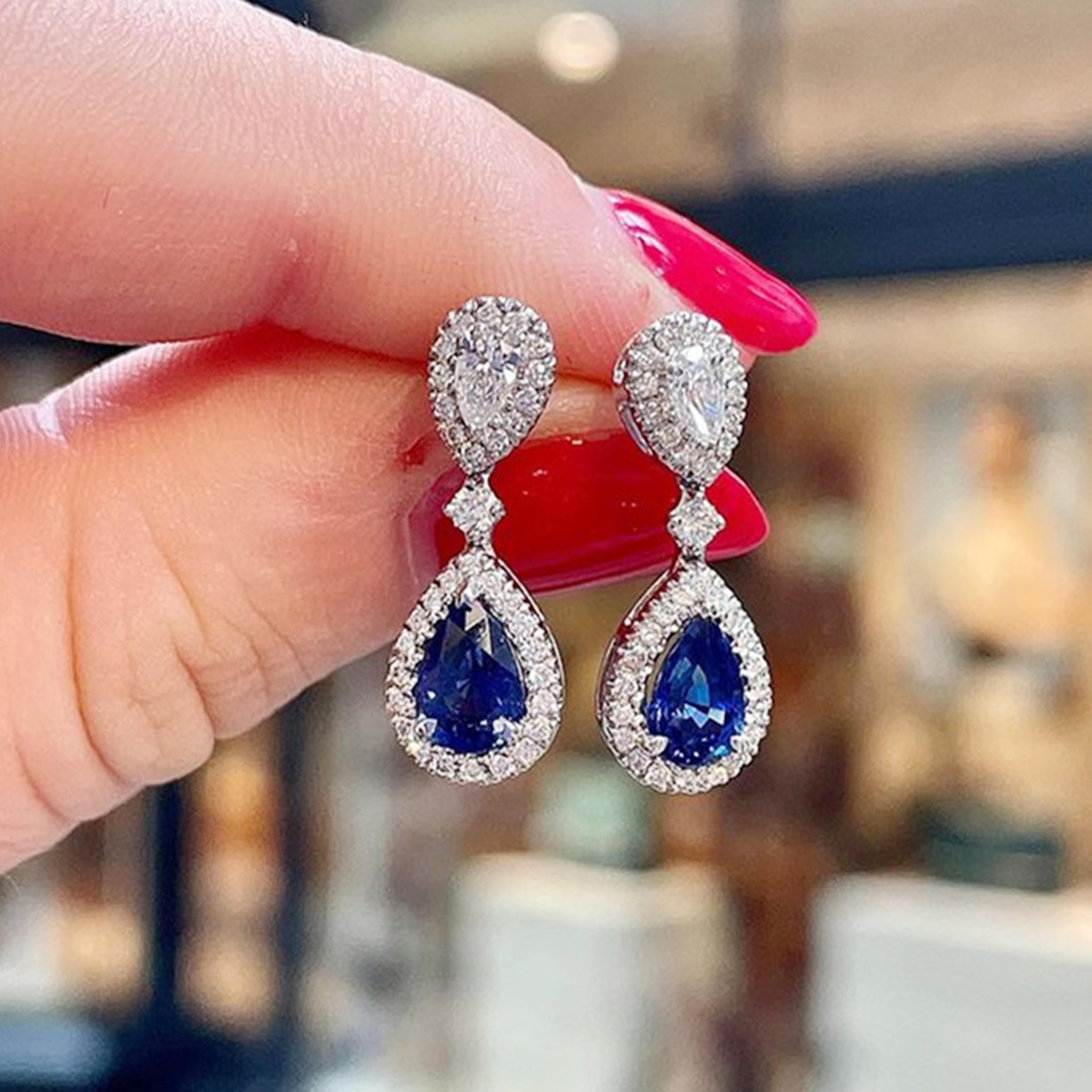 luxury blue white pear drop earrings huitan fashion wedding engagement ear accessories fancy gift for women