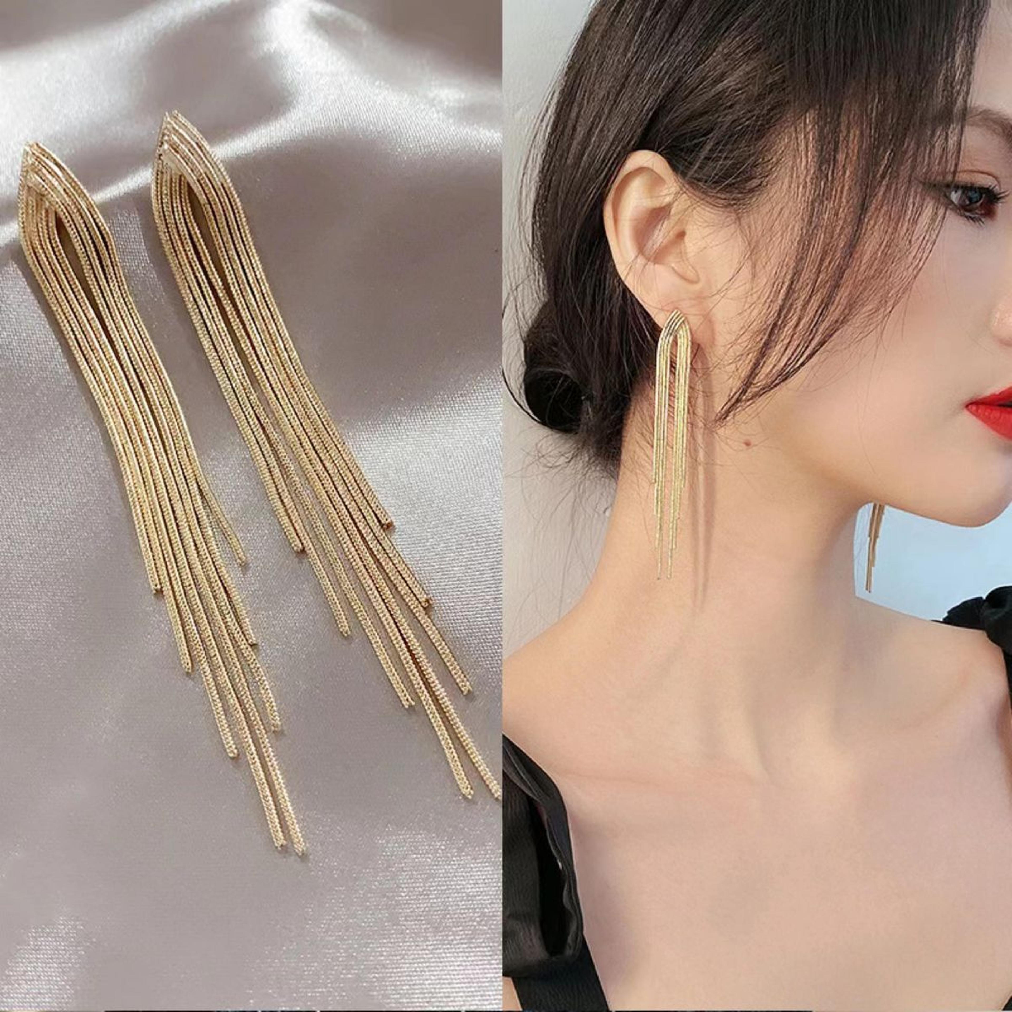 premium dangle earrings for women, light luxury chain tassel, exaggerated fashion statement jewelry