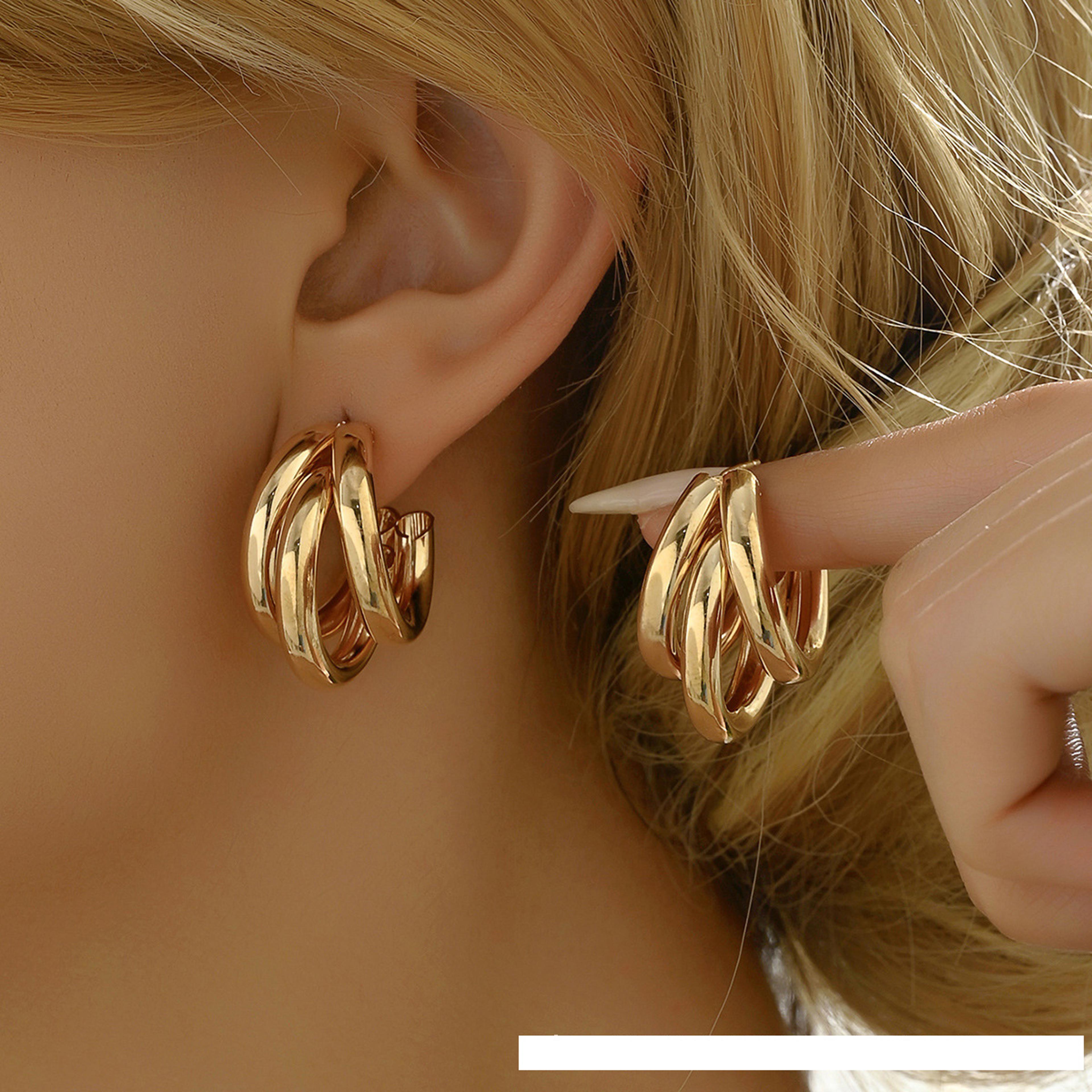 elegant gold color geometric statement hoop earrings for women, vintage luxury party jewelry gift