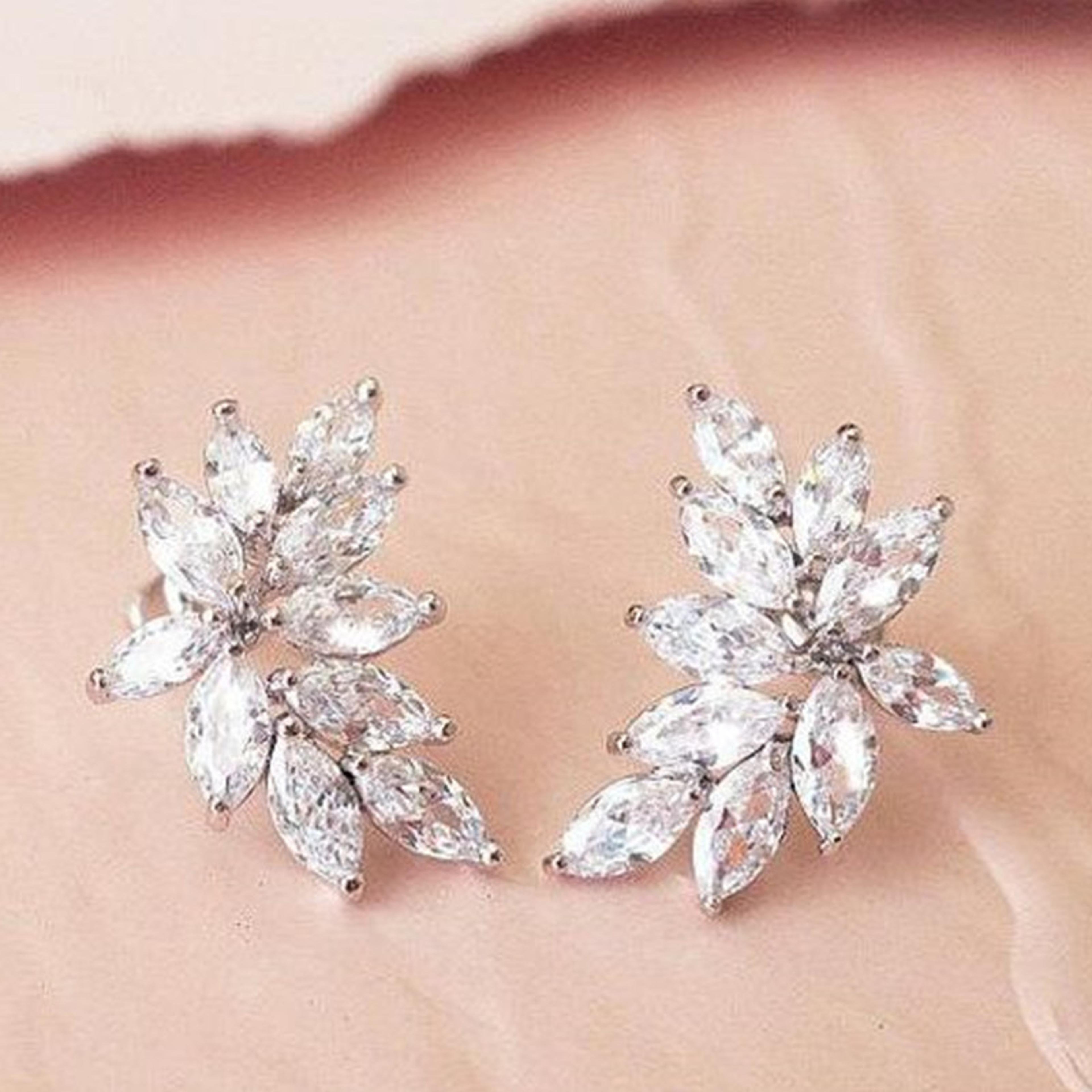 huitan chic leaf stud earrings delicate accessories with marquise cubic zirconia for wedding party jewelry