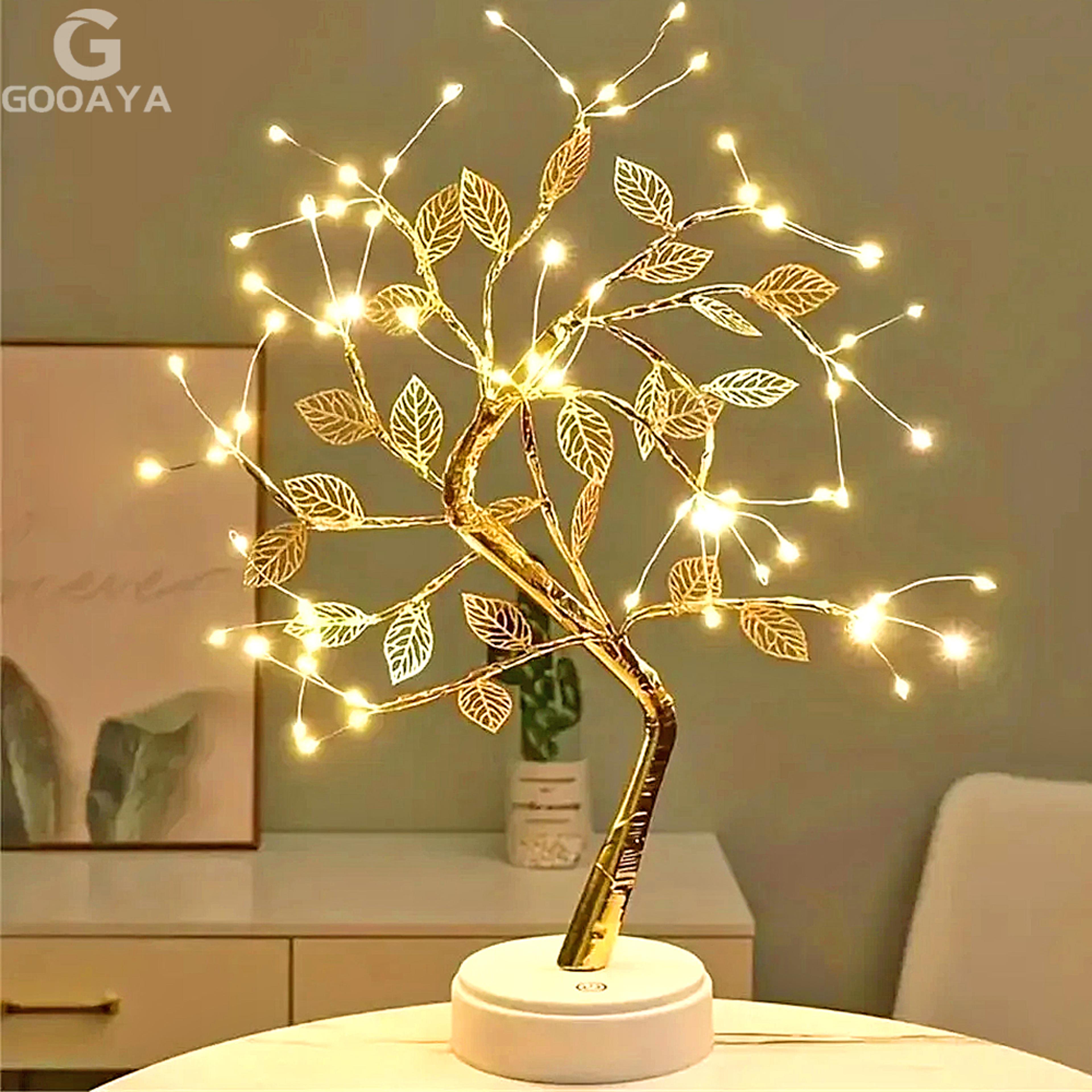 diy led rose leaf table lamp, usb powered christmas tree fairy lights, wedding and party home decoration