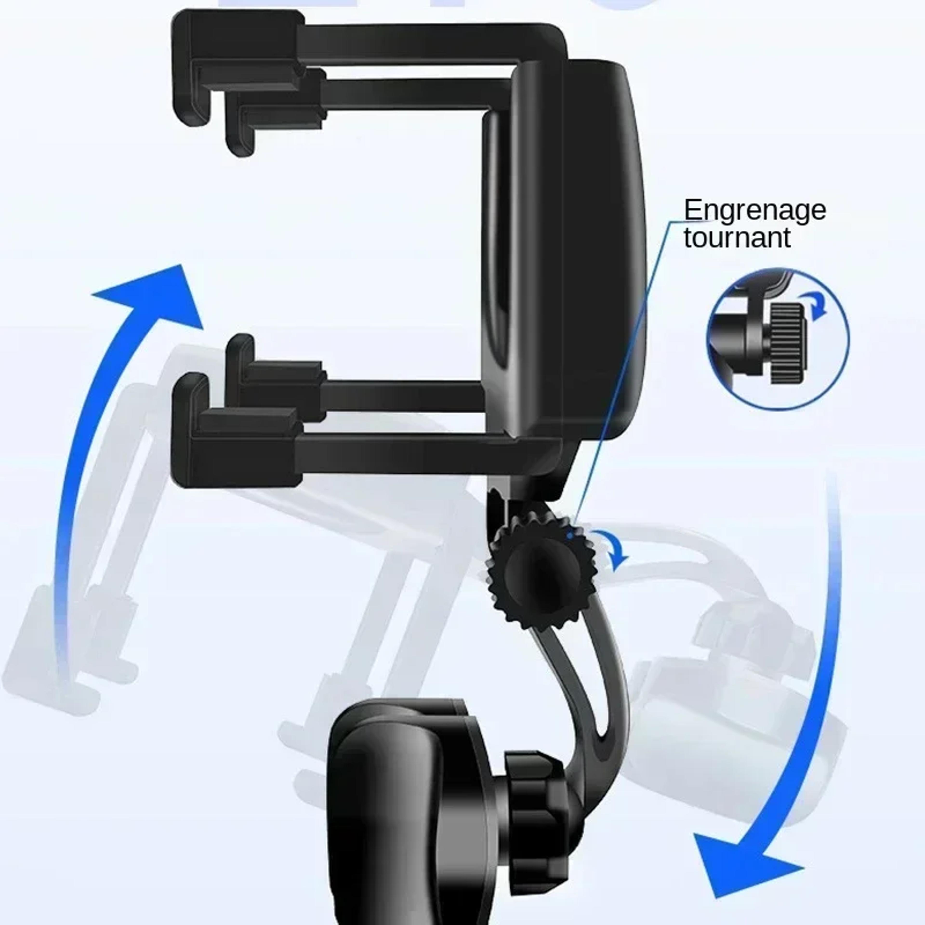 rotation car phone holder, rearview mirror mount, adjustable clip for gps, navigation, video calls, universal fit