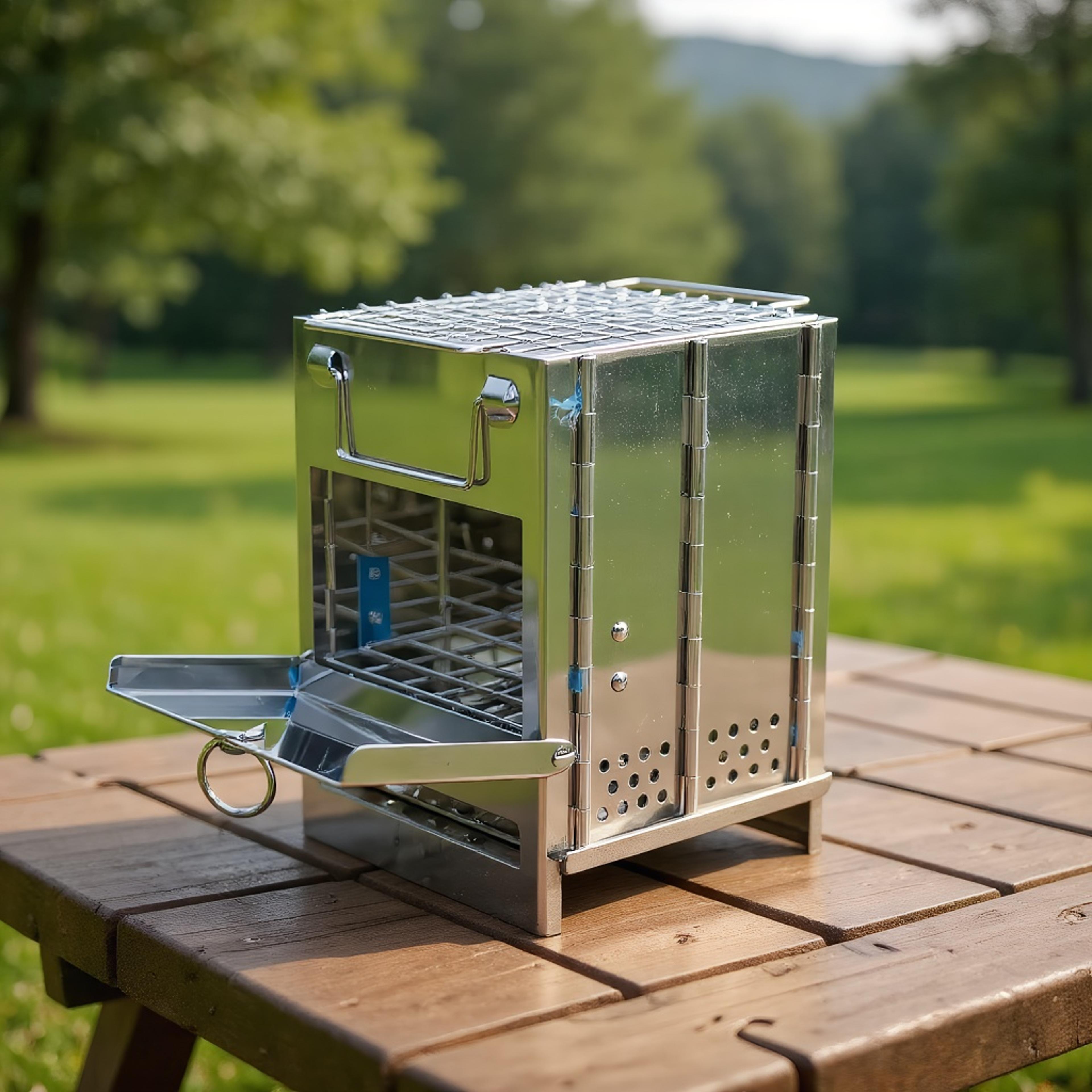 compact firewood stove – portable mini stainless steel design for camping, picnic & bbq use
