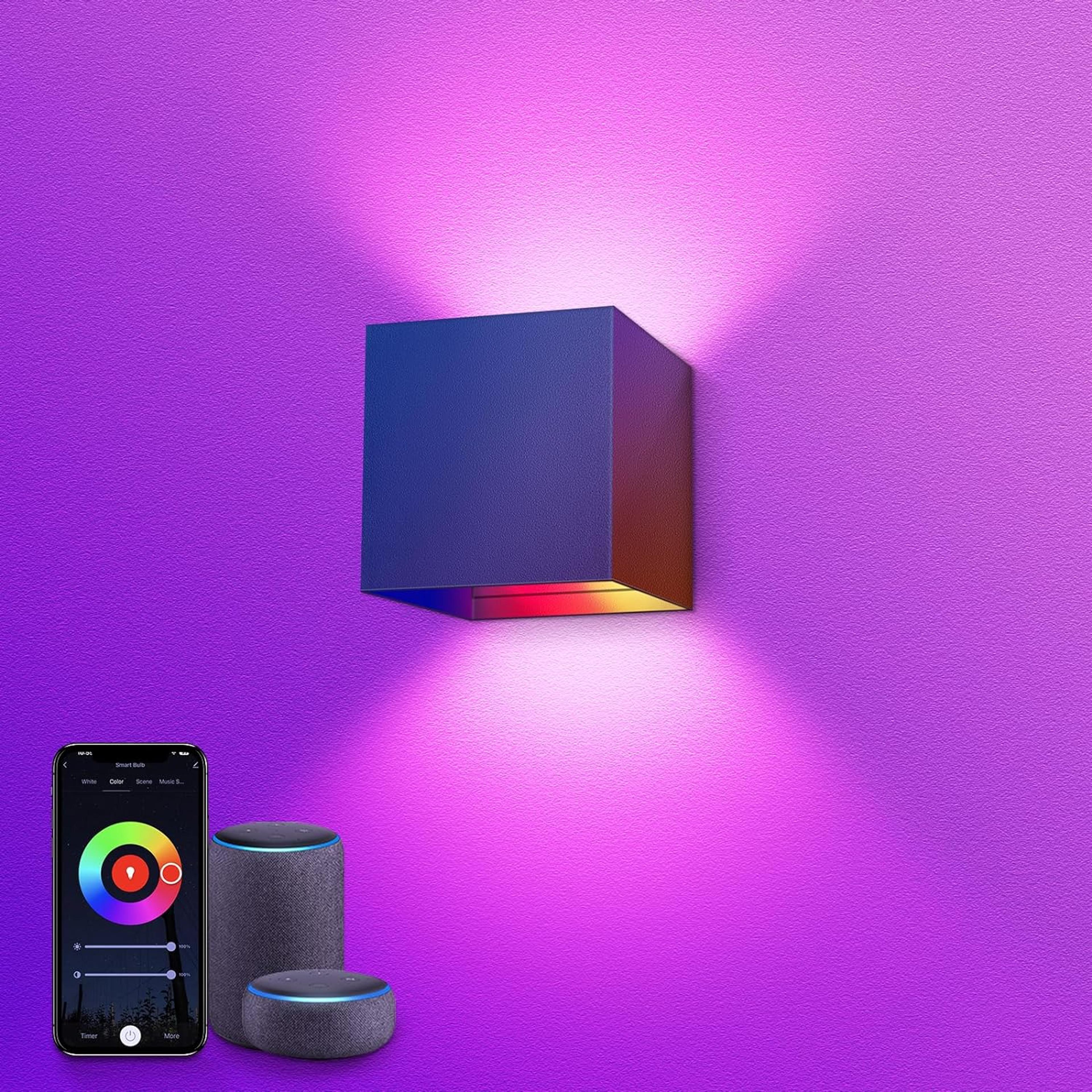 smart led wall lamp, rgbcw , wifi app alexa control, cube adjustable angle, waterproof aluminum