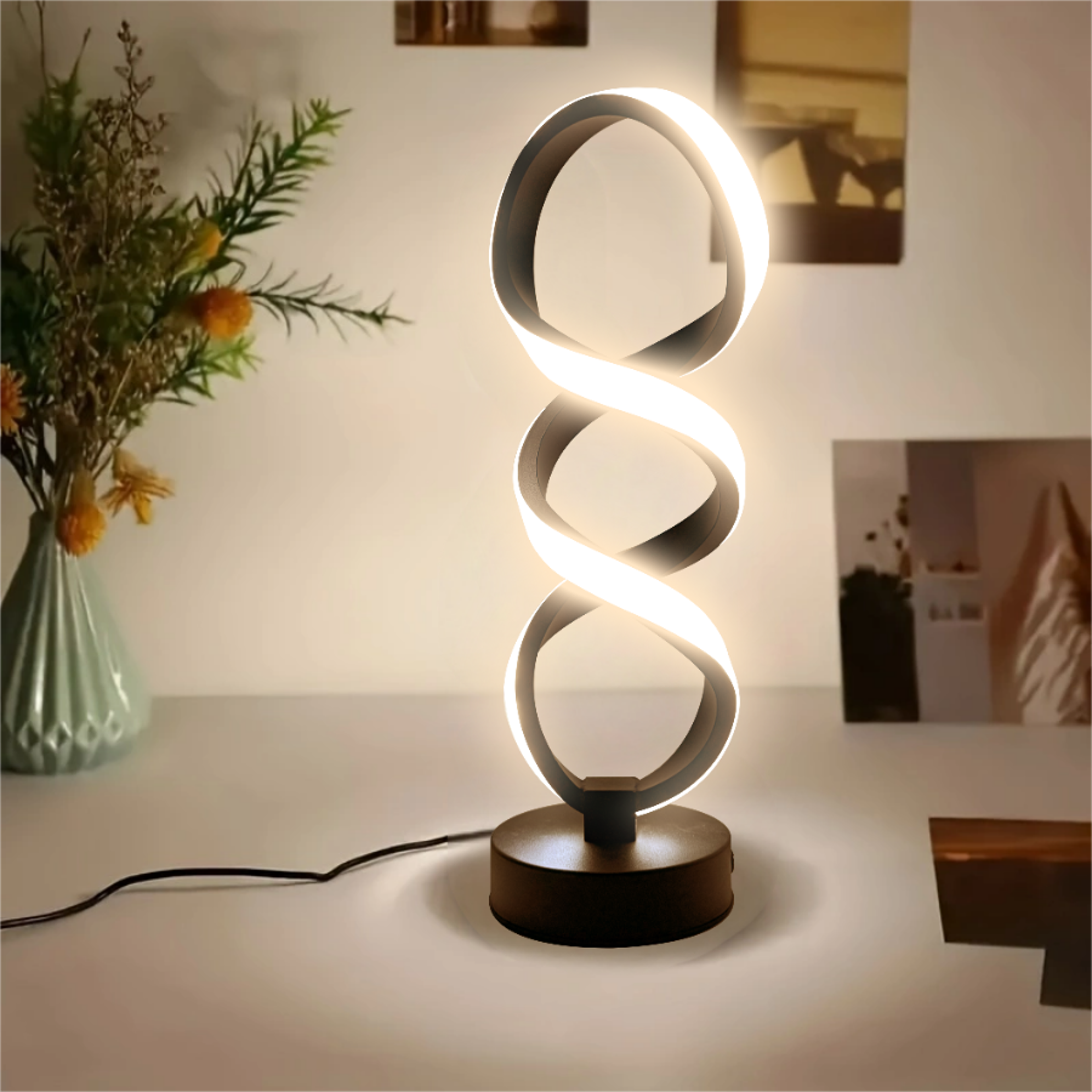 adjustable creative spiral led table lamp, usb powered for home office, bedroom and study room