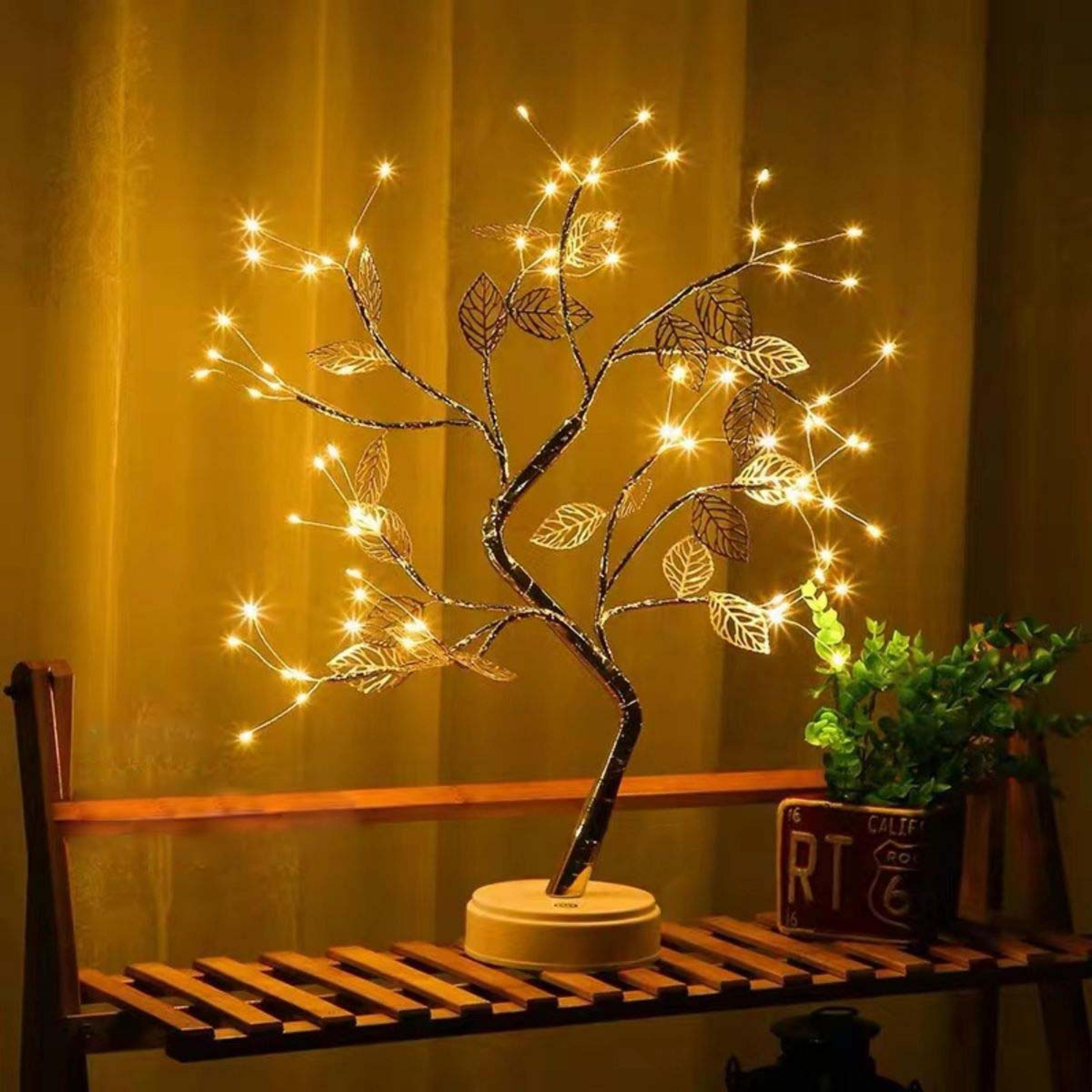 with golden leaf touch tree light, night light, battery box usb christmas decorative light