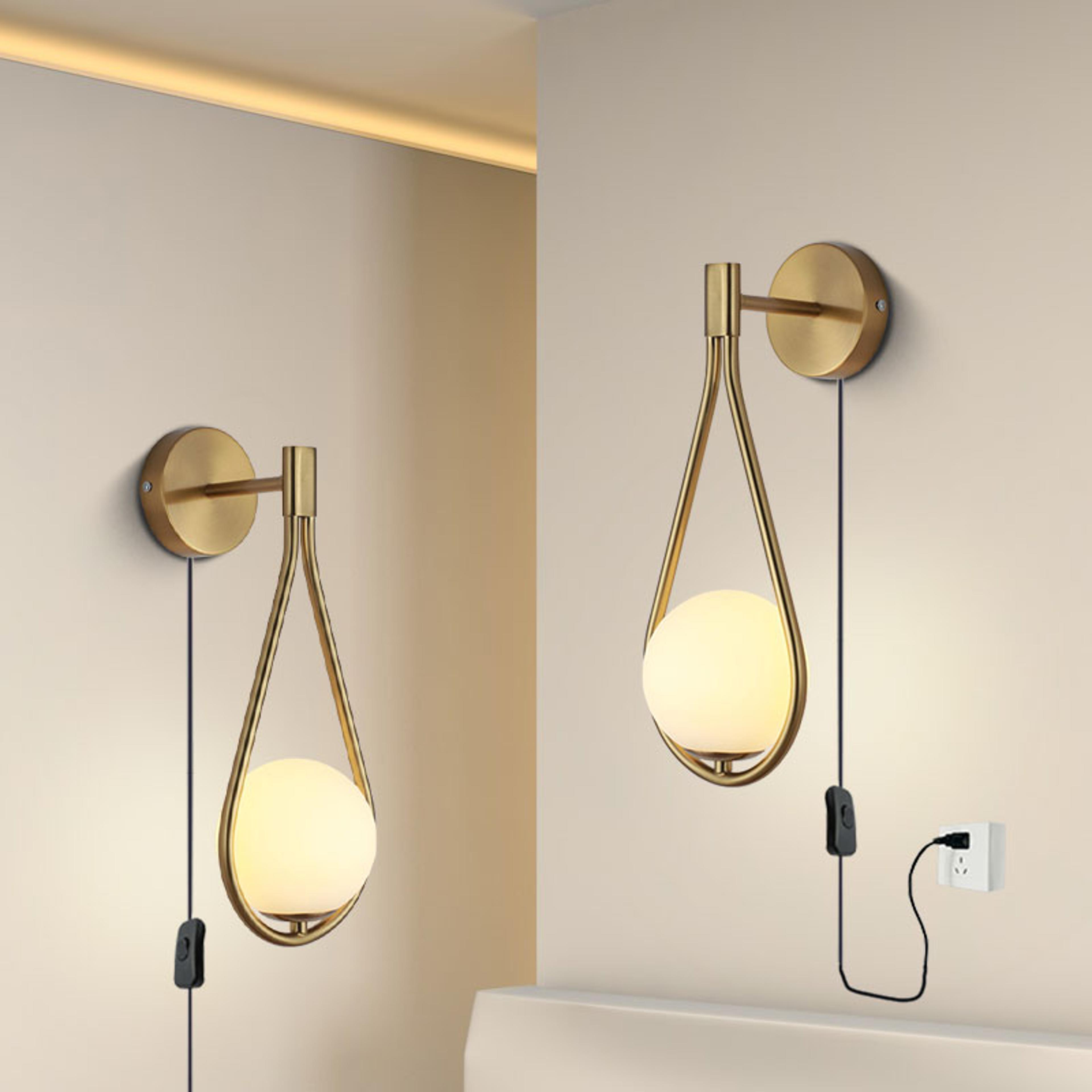 led wall lamps with bulb, black copper indoor led wall lights, with plug switch for bedroom, wall sconce decor