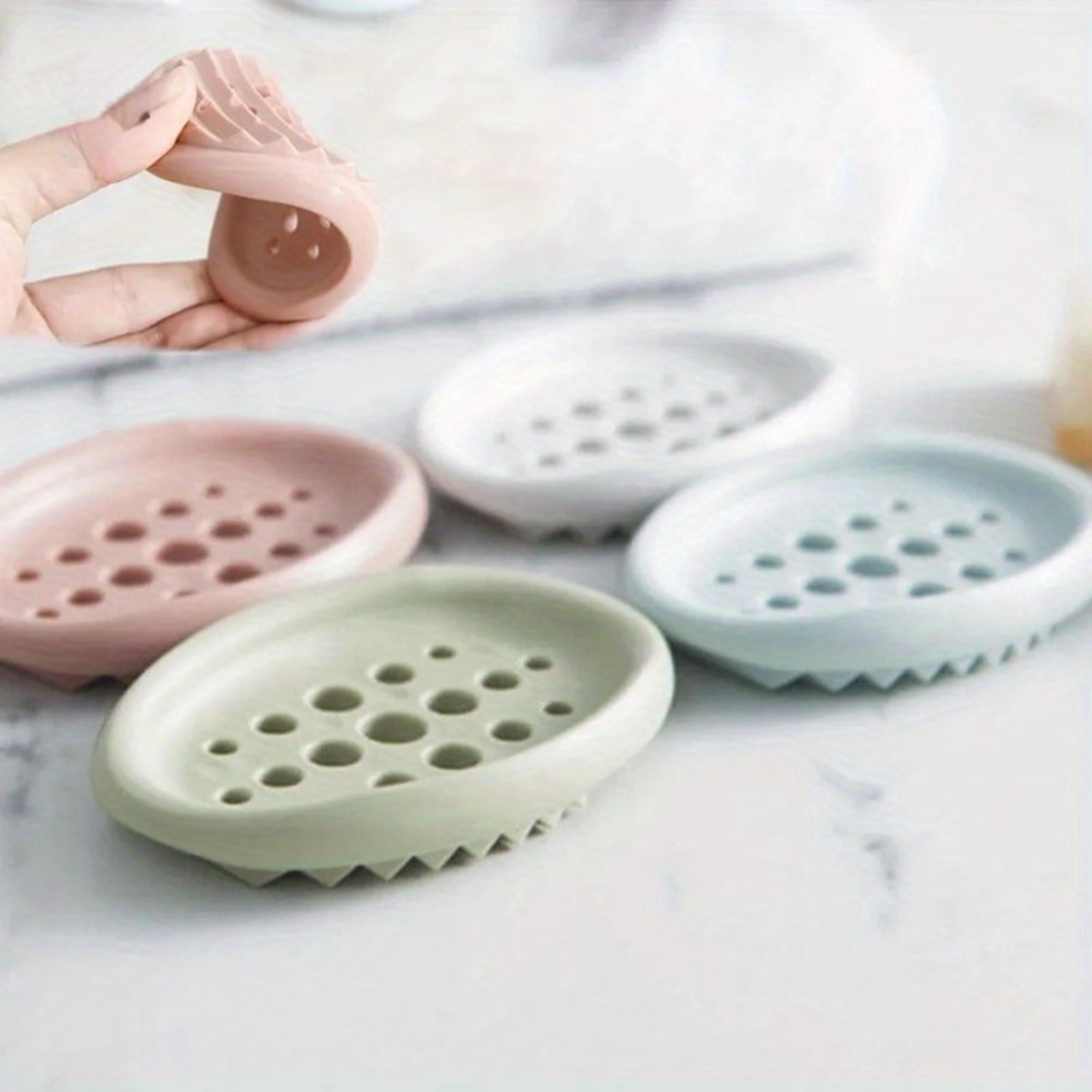 self draining oval silicone soap dish, sink counter organizer, multifunctional bathroom storage rack holder tray