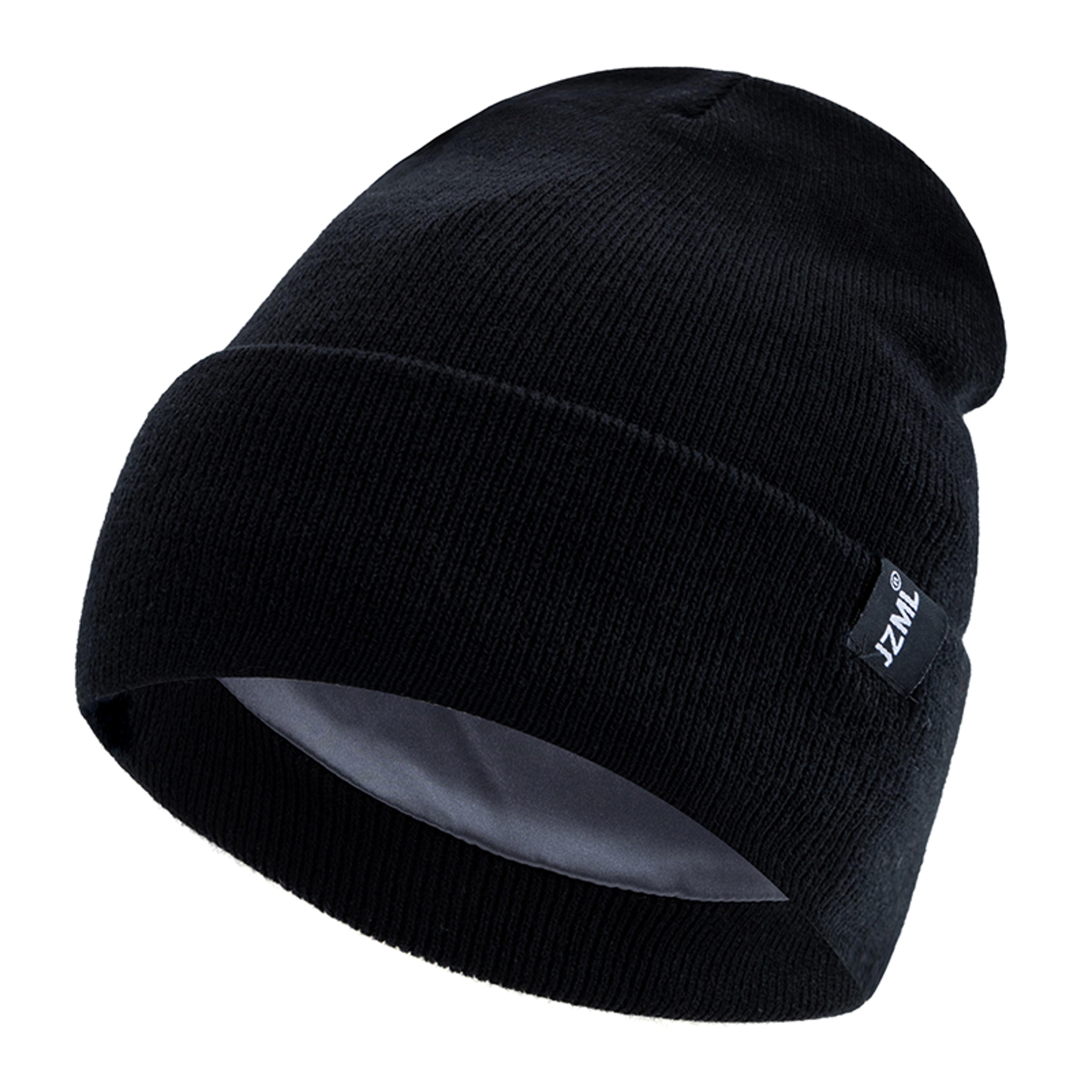 autumn winter outdoor knitted hats, satin lined jzml letter anti static beanie hat, new style plush hats for men women