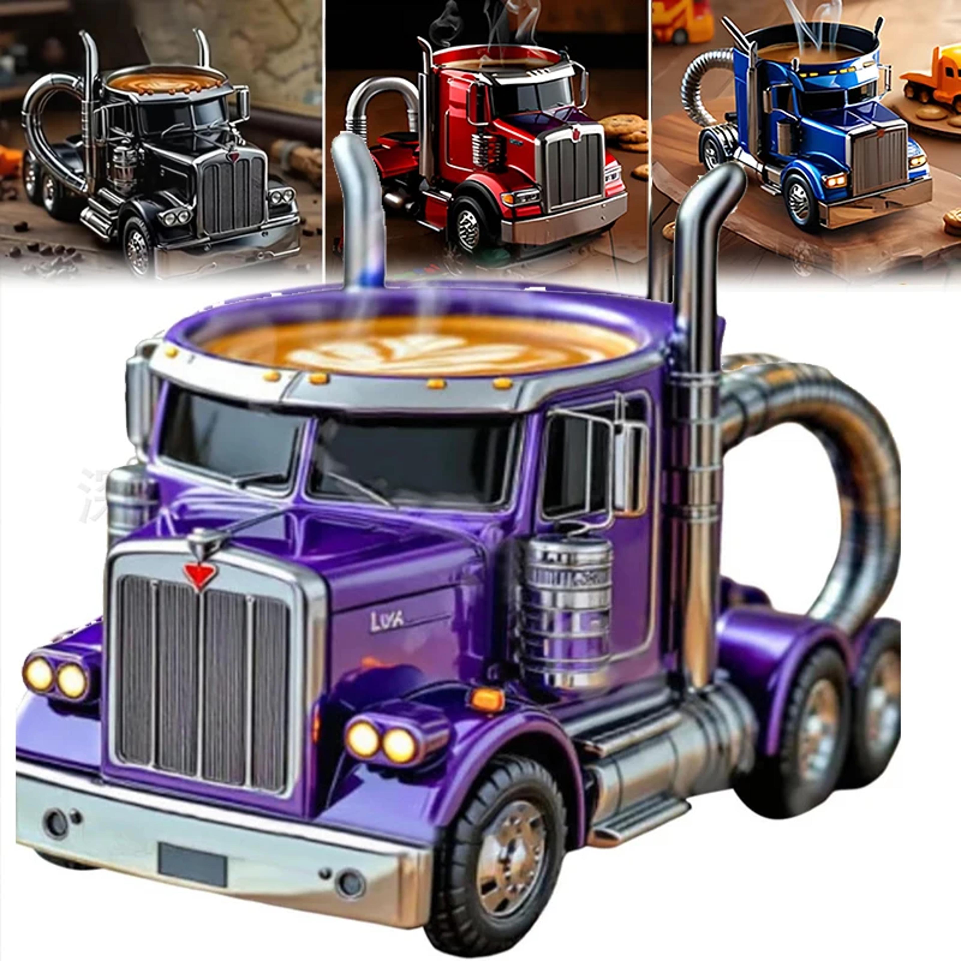 handcrafted semi truck shaped coffee mug, durable coffee cup for truckers, ideal gift for men and women