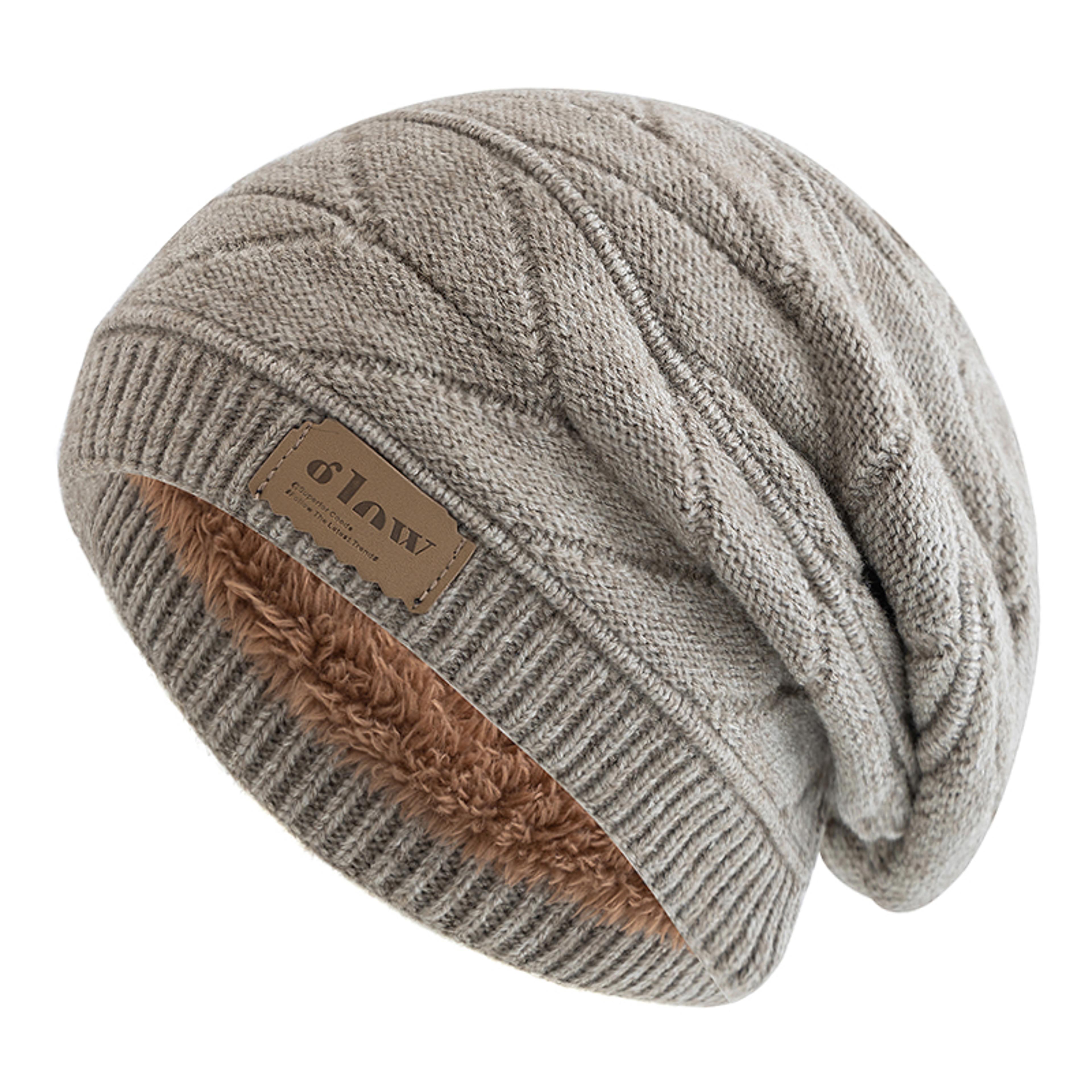 warm unisex beanie hats, adjustable ski sports winter hat for men & women, plush lined knitted hat with letter label