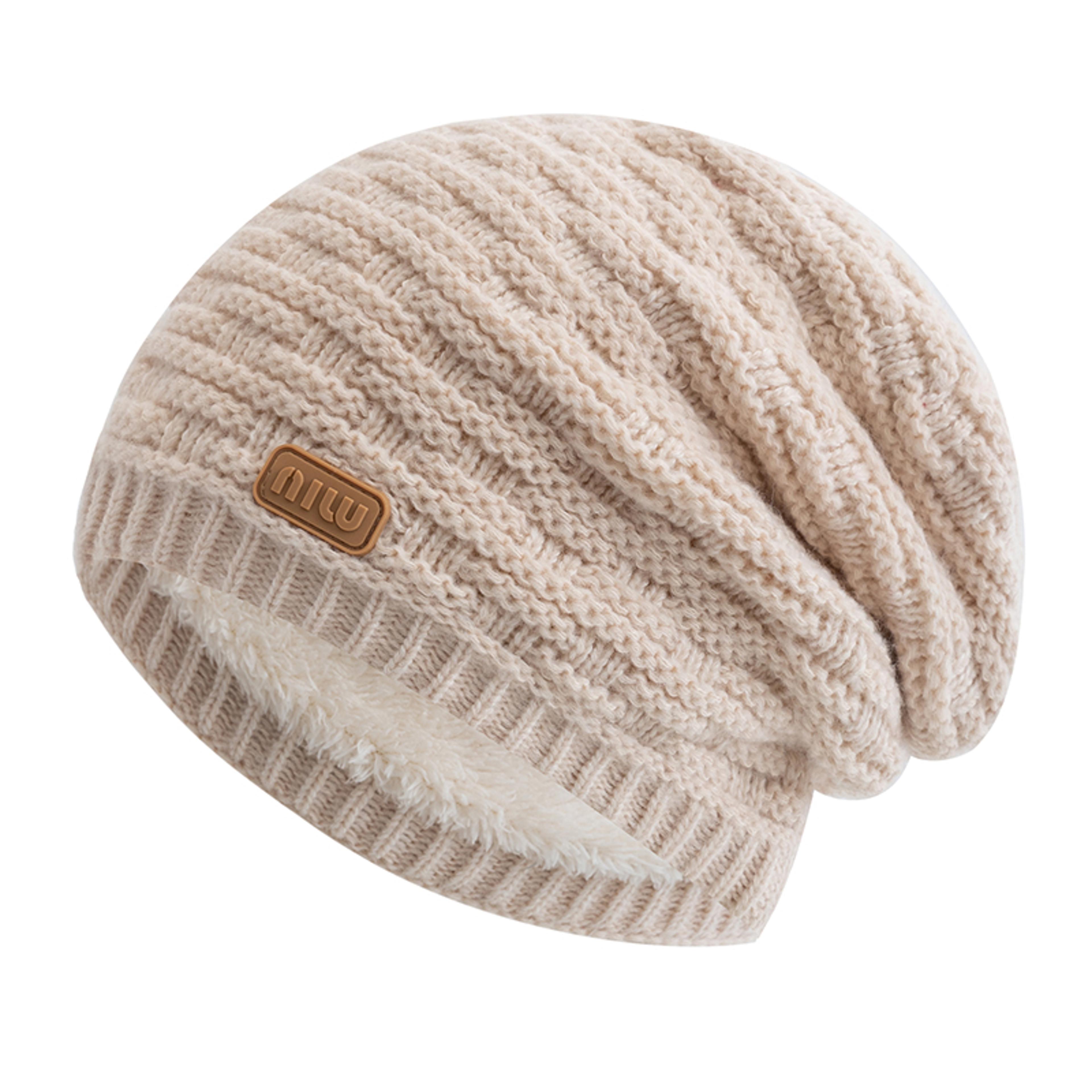 winter knitted hat for men women, warm beanie cap, slouchy style, new fashion fur lined, casual decor