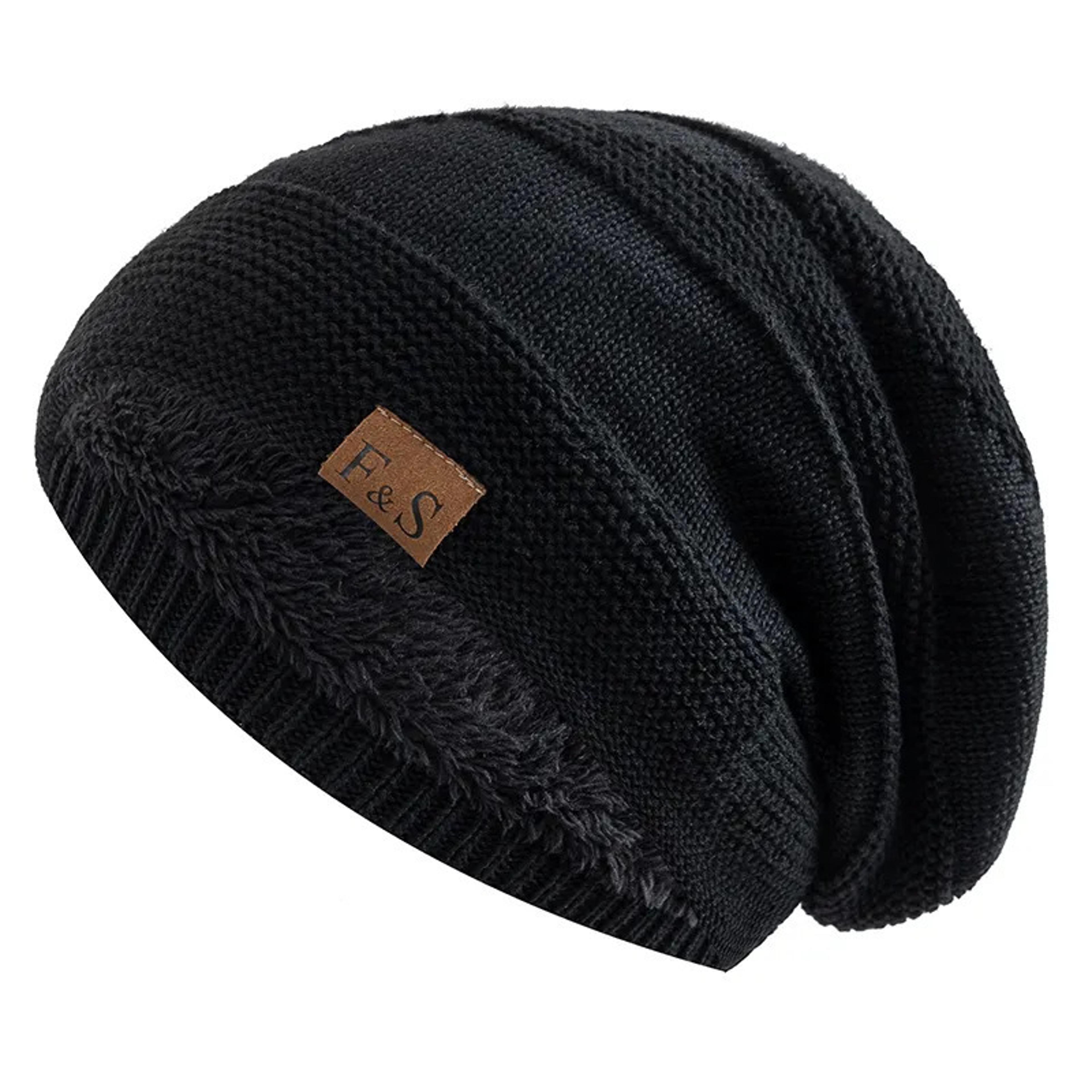 warm winter beanie cap for men and women, fur lined slouchy hat